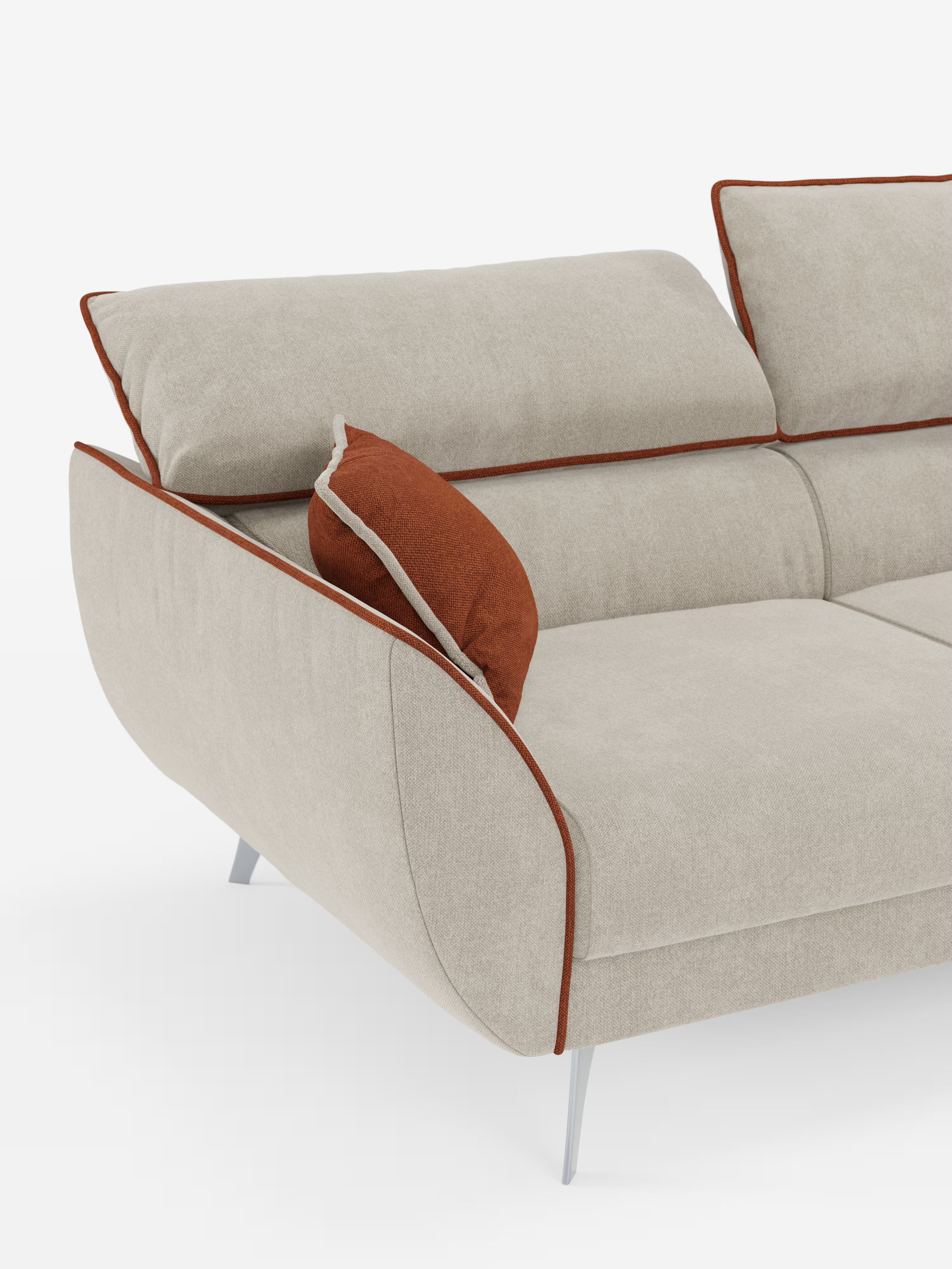 Michelangelo 4 places bicolore - Canapé avec 3 assises coulissantes et têtières réglables en tissu détachable T23