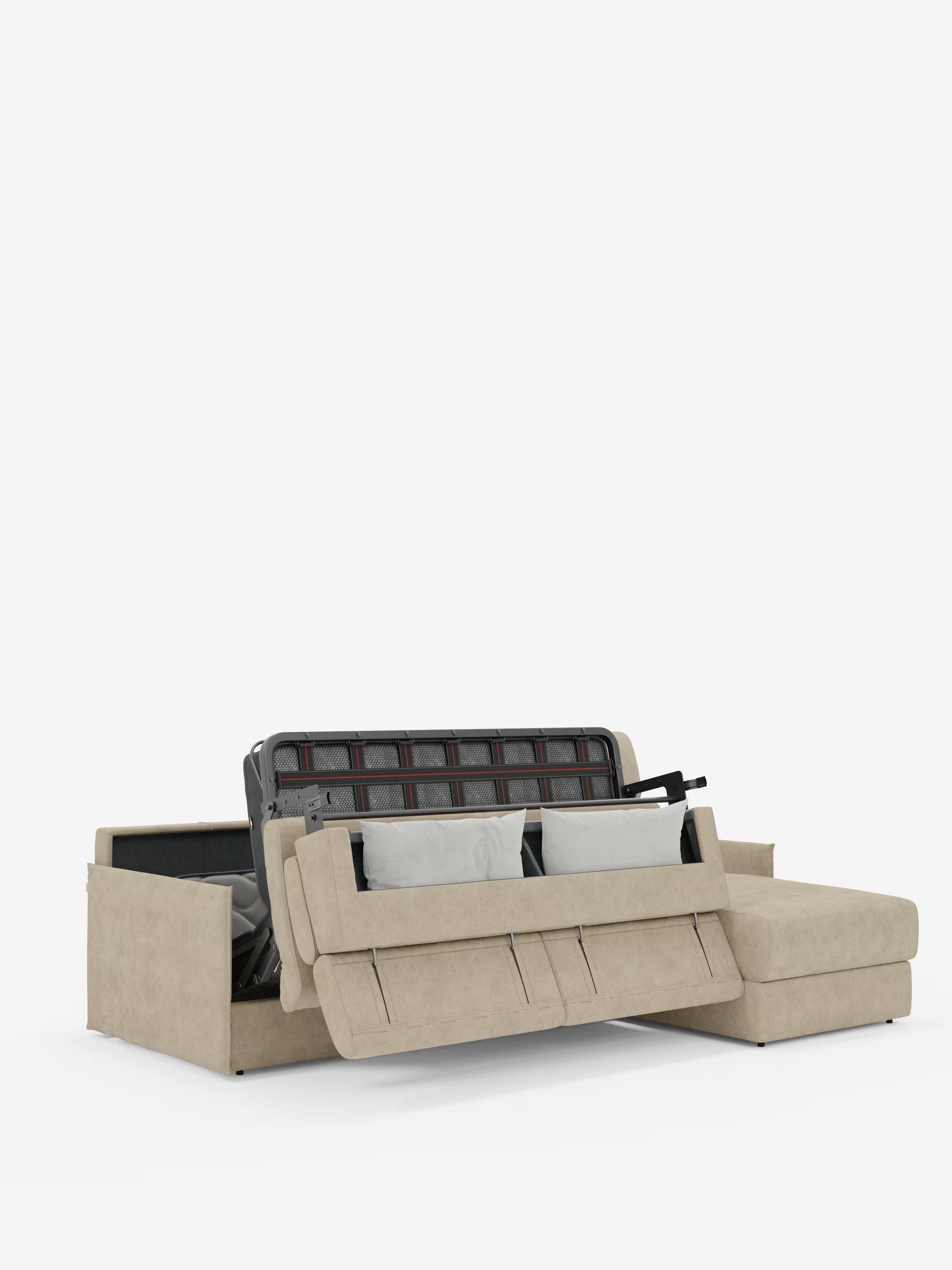 Miryam canapé convertible d'angle compact - têtières inclinables et méridienne coffre en tissu détachable T31