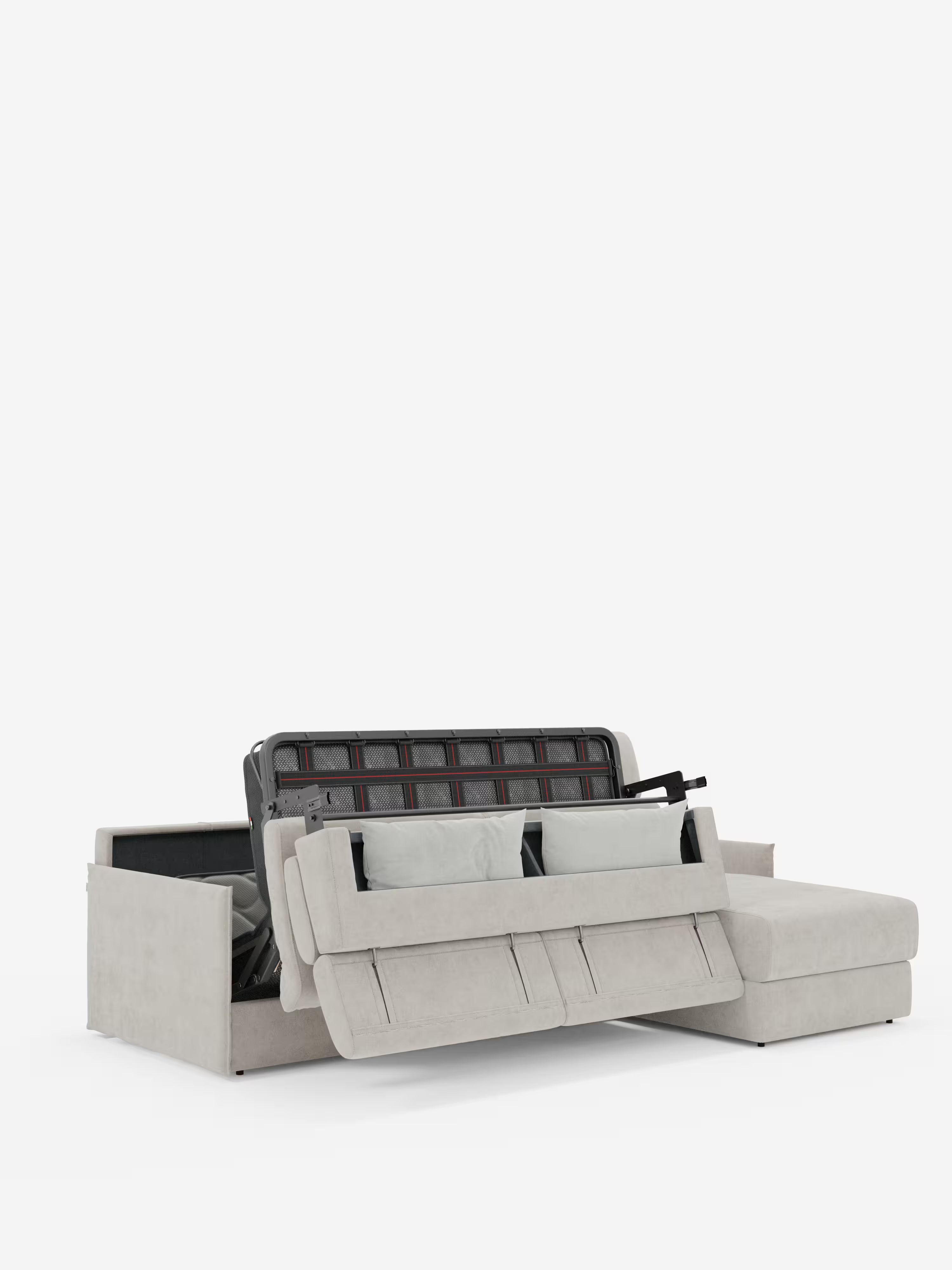 Miryam canapé convertible d'angle compact - têtières inclinables et méridienne coffre en tissu détachable T31