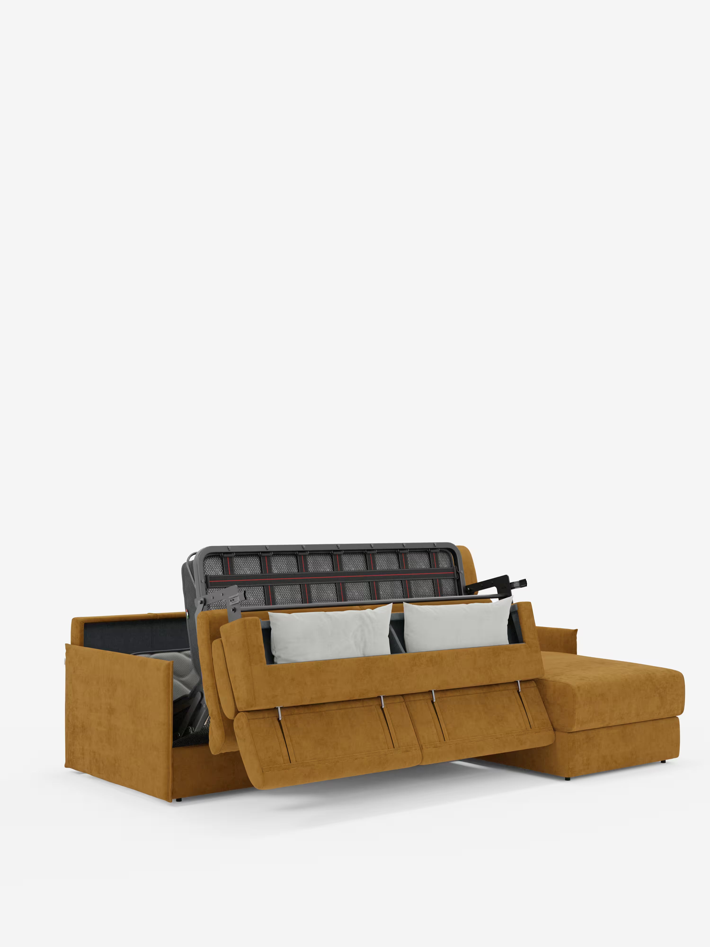 Miryam canapé convertible d'angle compact - têtières inclinables et méridienne coffre en tissu détachable T31
