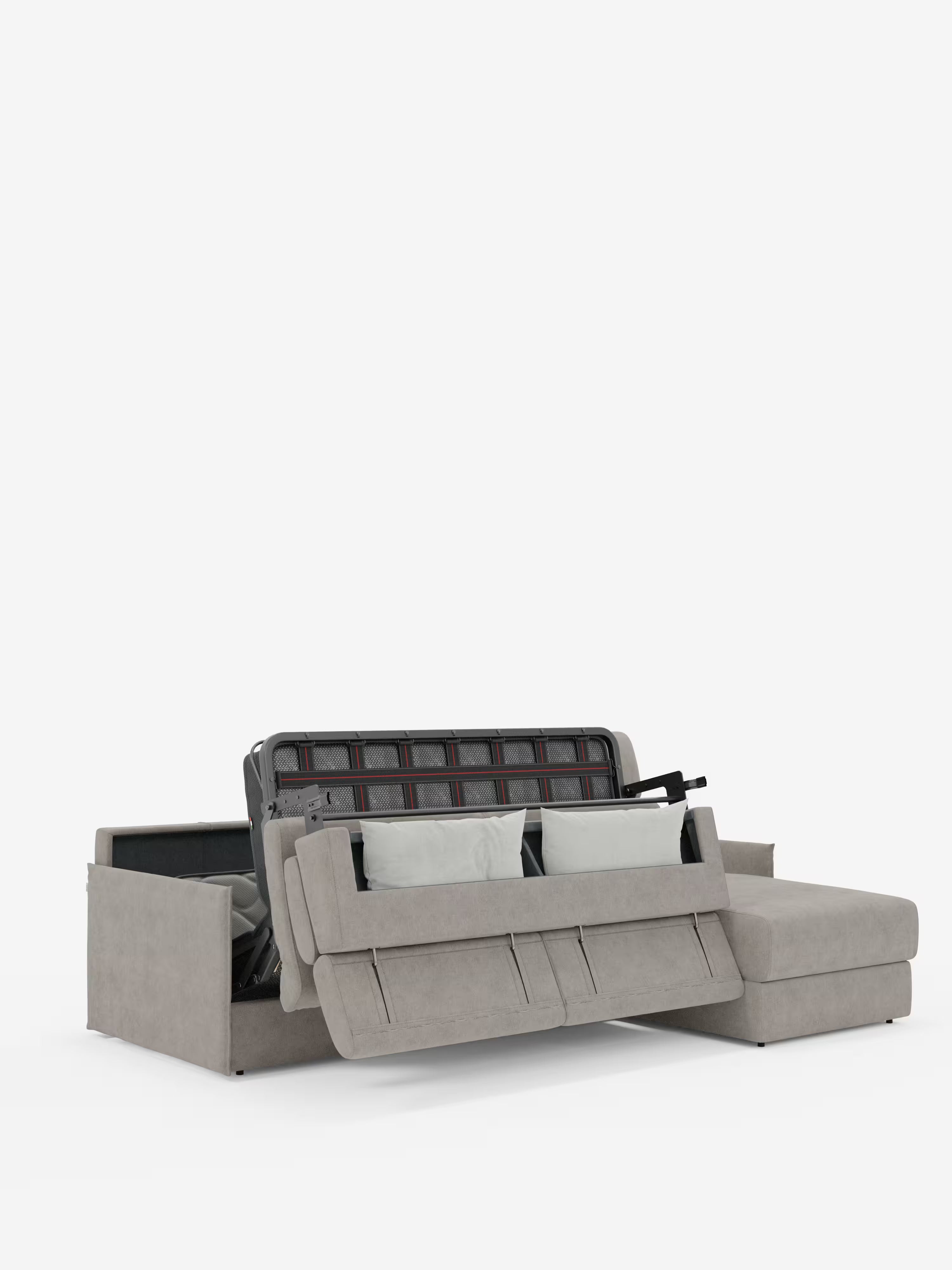 Miryam canapé convertible d'angle compact - têtières inclinables et méridienne coffre en tissu détachable T31