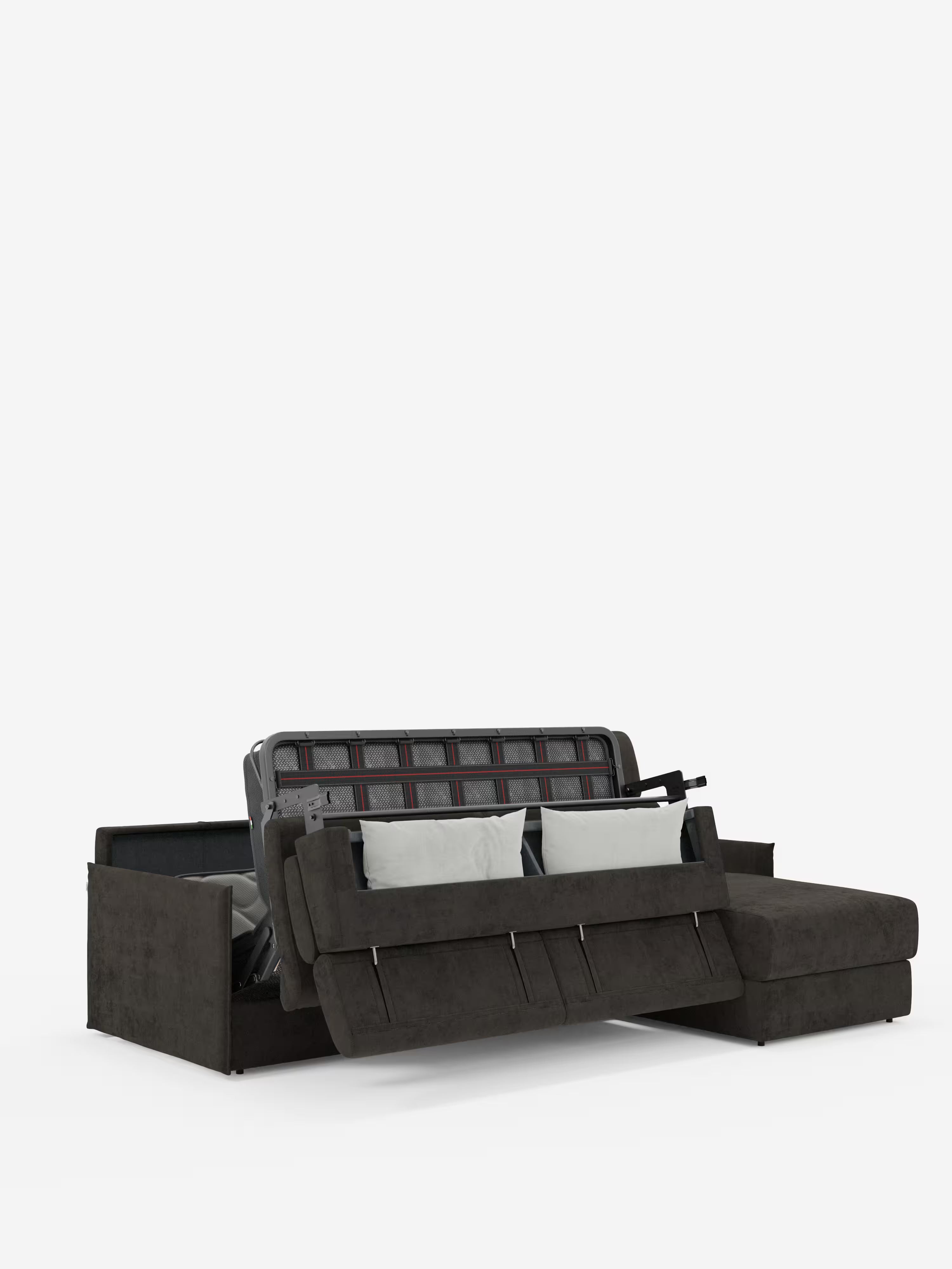 Miryam canapé convertible d'angle compact - têtières inclinables et méridienne coffre en tissu détachable T31