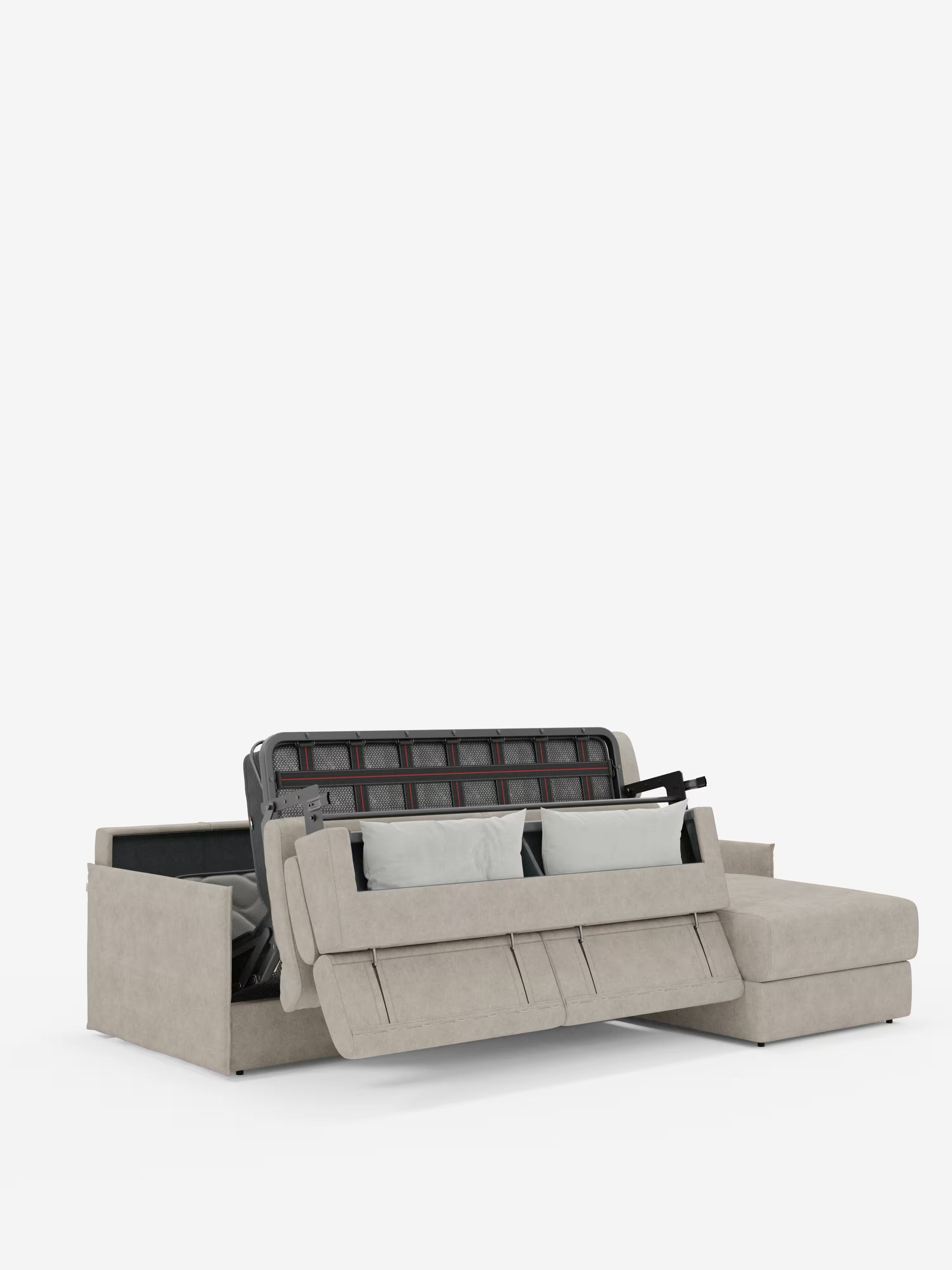 Miryam canapé convertible d'angle compact - têtières inclinables et méridienne coffre en tissu détachable T31