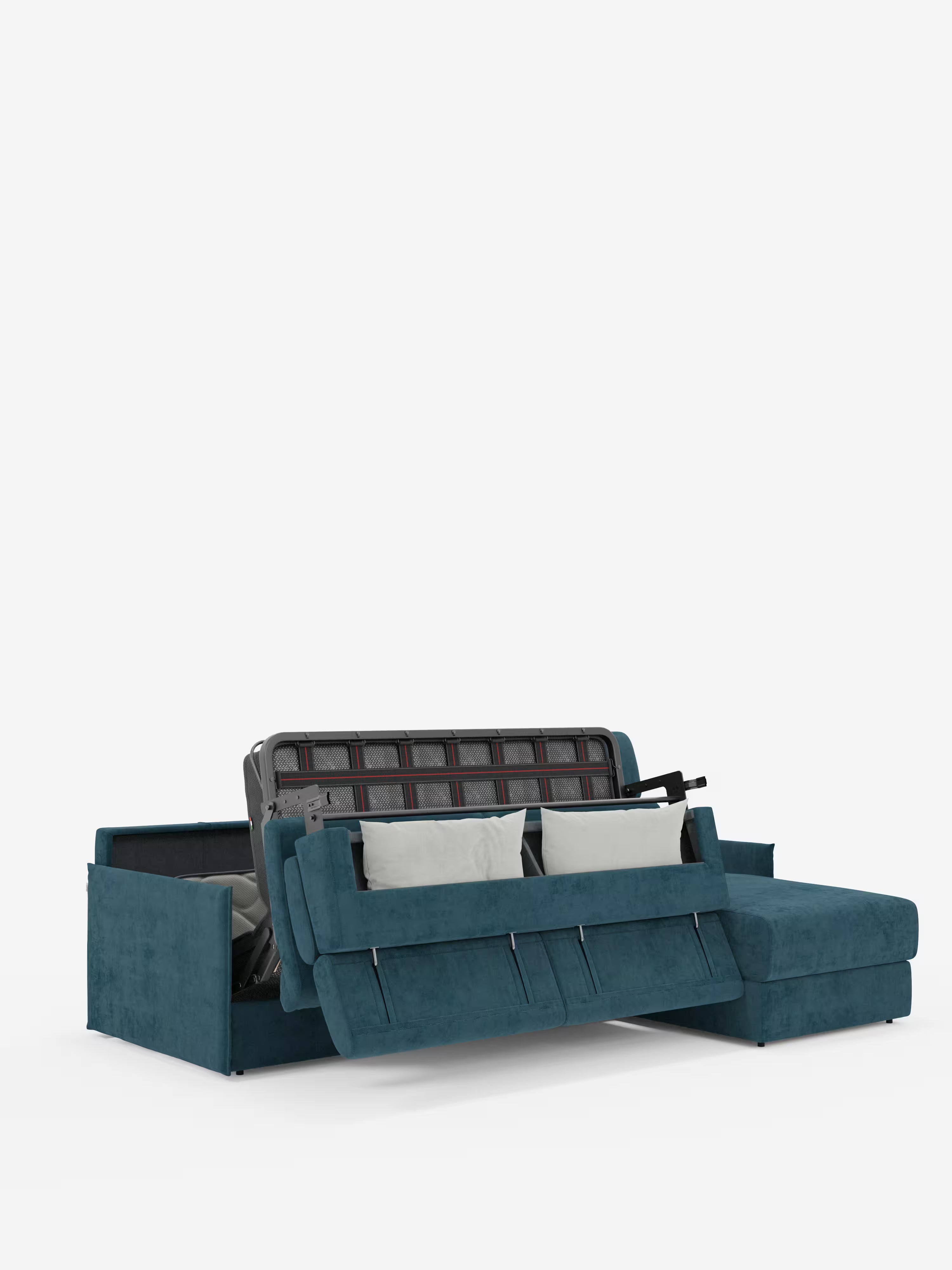 Miryam canapé convertible d'angle compact - têtières inclinables et méridienne coffre en tissu détachable T31