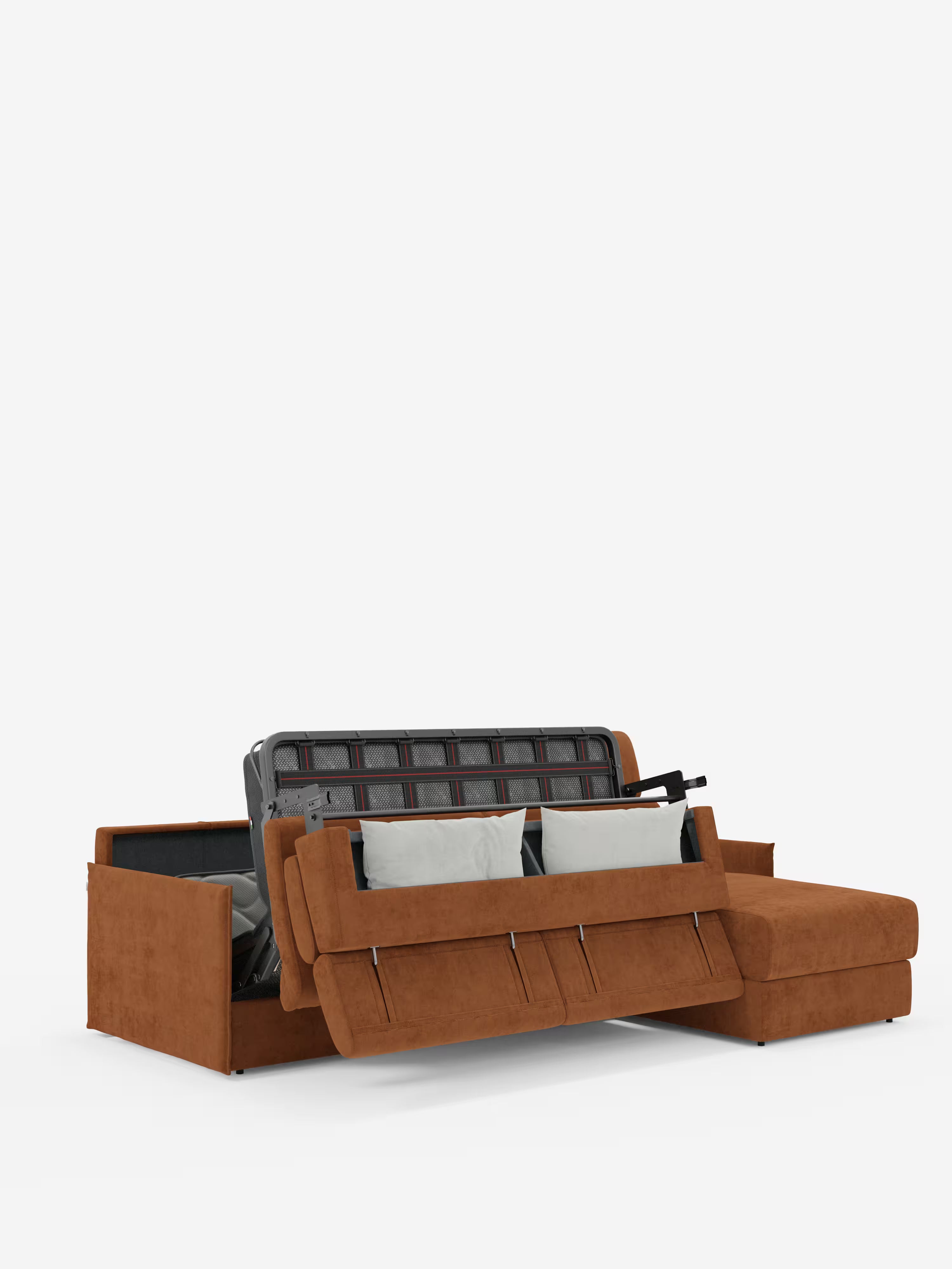 Miryam canapé convertible d'angle compact - têtières inclinables et méridienne coffre en tissu détachable T31