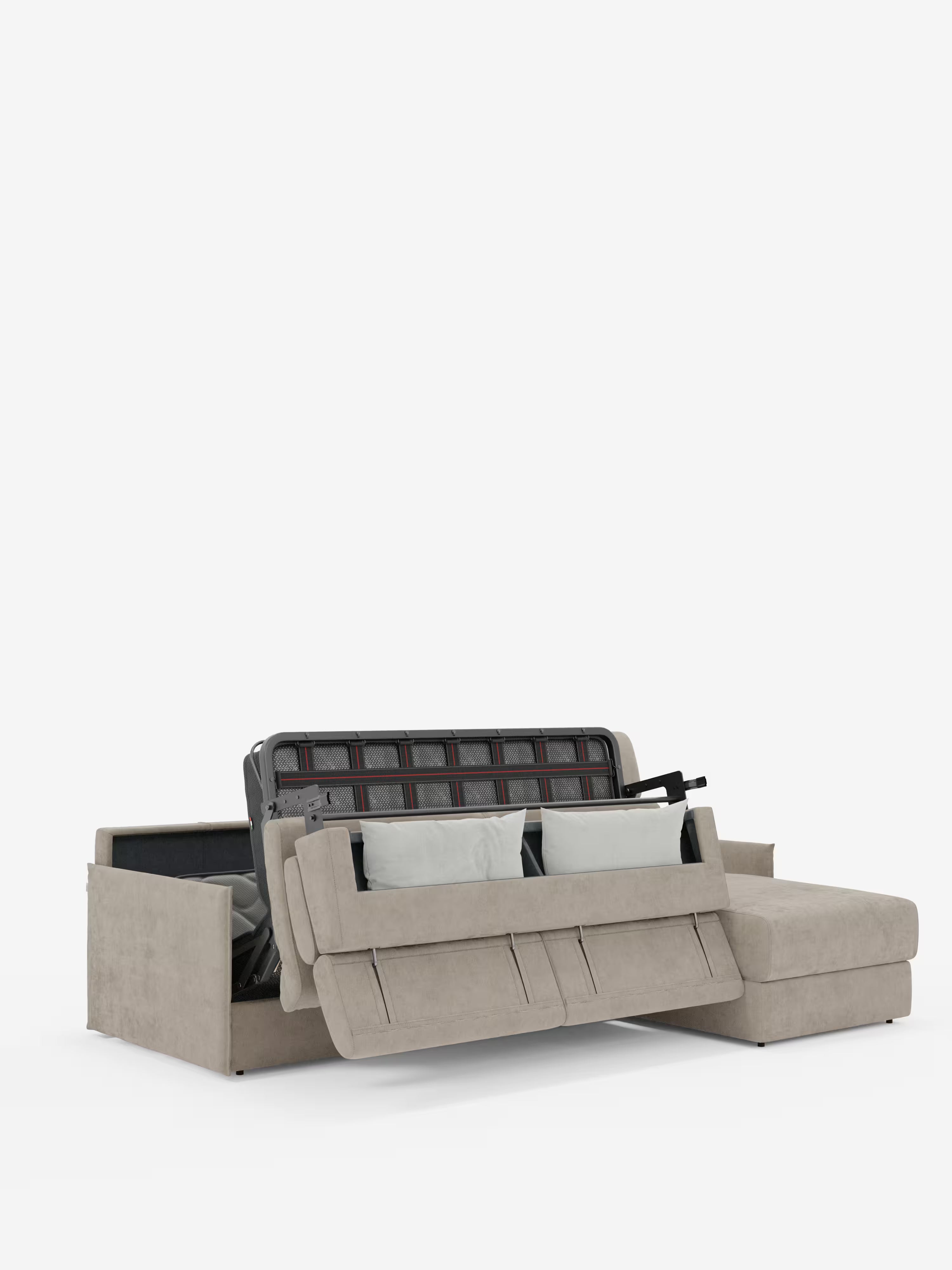 Miryam canapé convertible d'angle compact - têtières inclinables et méridienne coffre en tissu détachable T31
