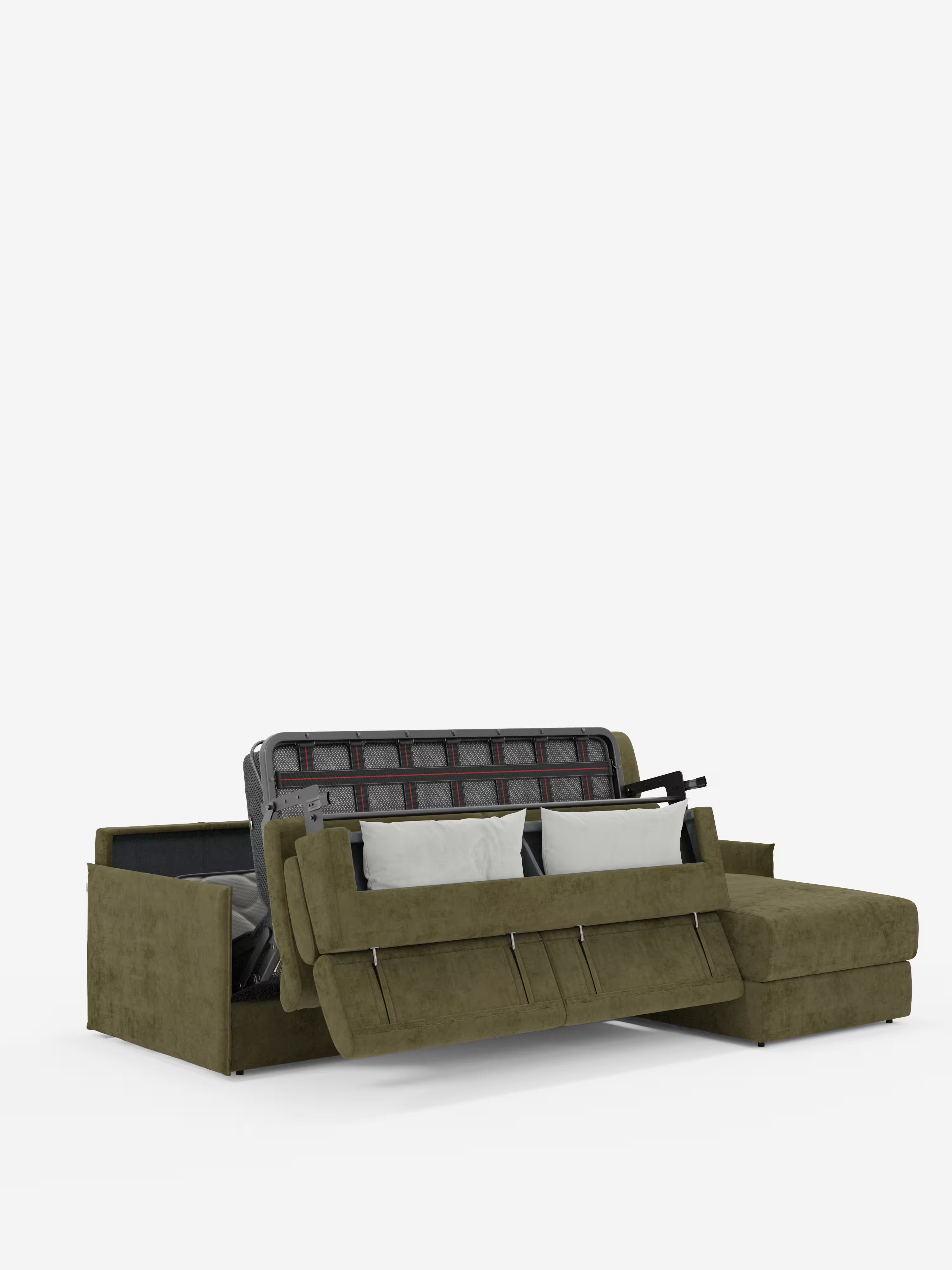 Miryam canapé convertible d'angle compact - têtières inclinables et méridienne coffre en tissu détachable T31