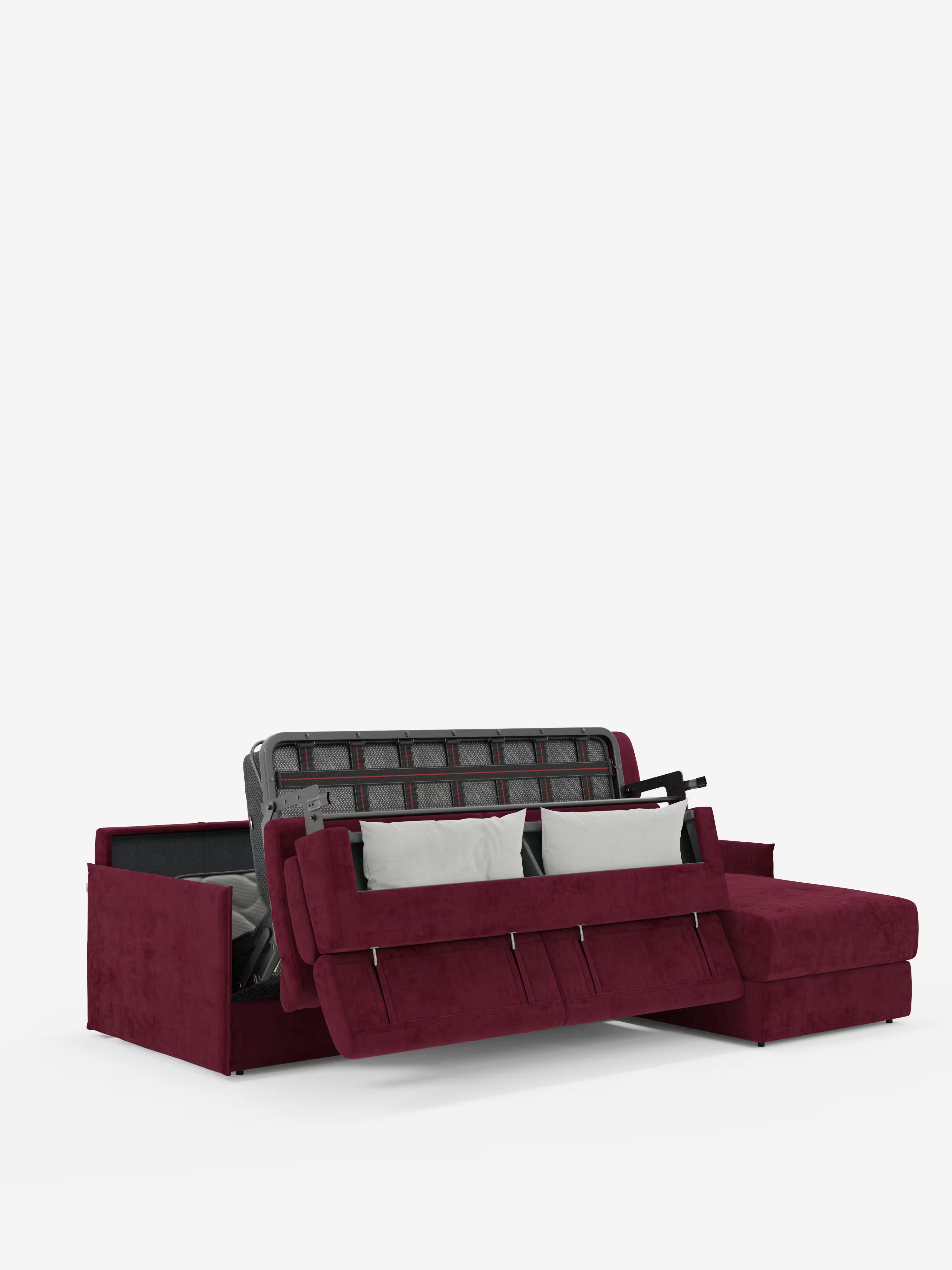 Miryam canapé convertible d'angle compact - têtières inclinables et méridienne coffre en tissu détachable T31