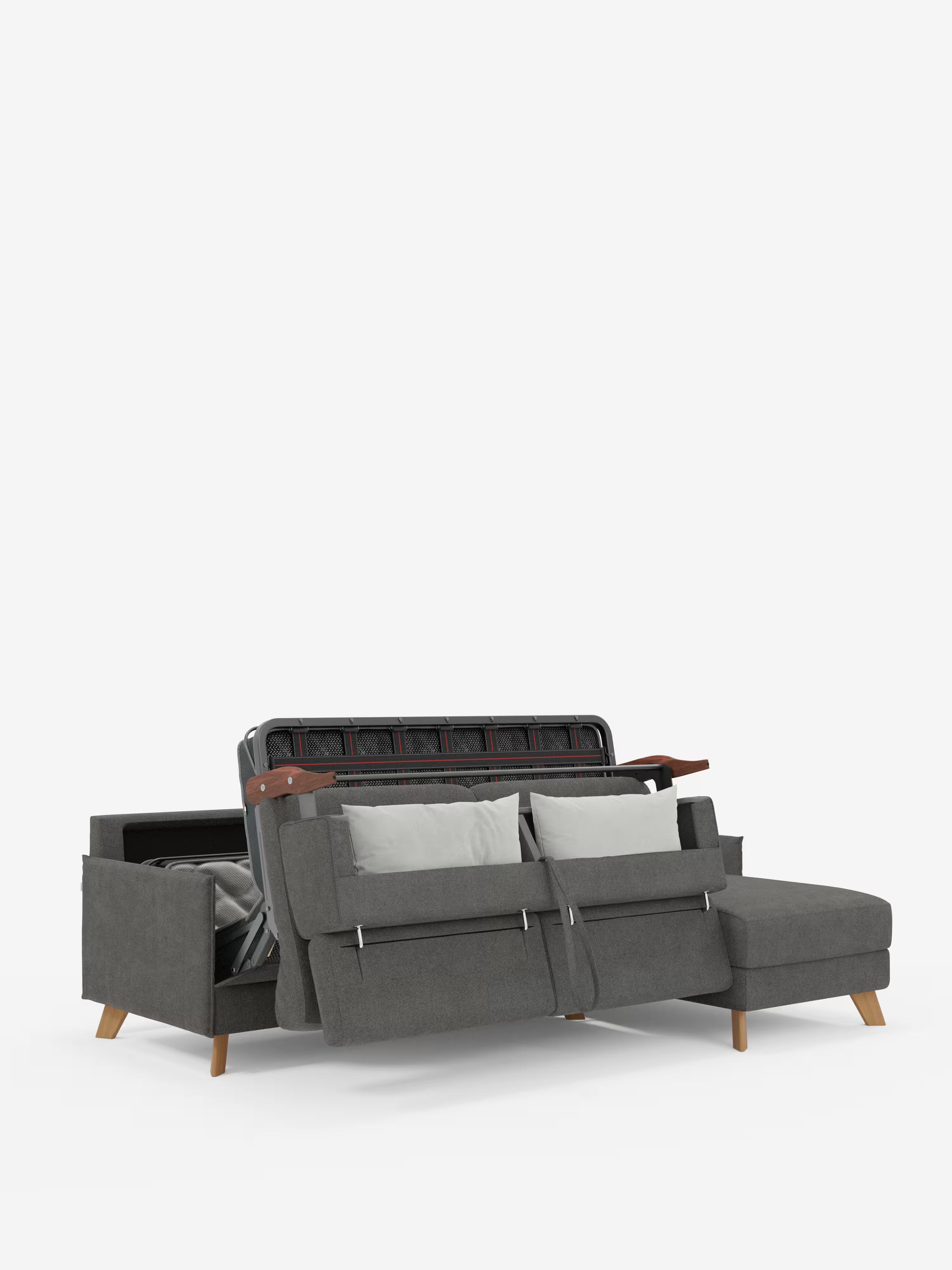 Sole Canapé d'angle convertible avec chaise longue avec coffre et têtières inclinables - tissu détachable T23