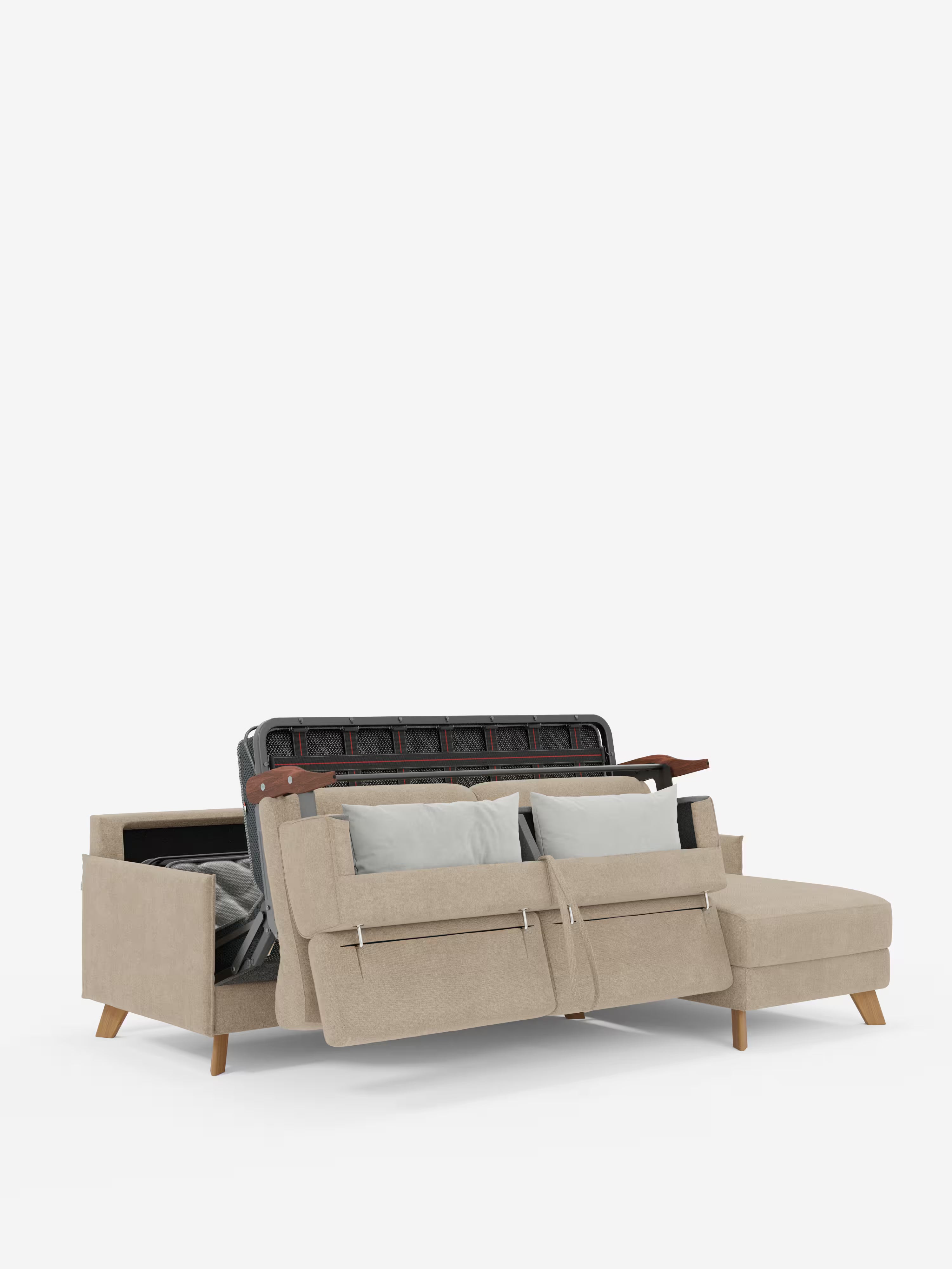 Sole Canapé d'angle convertible avec chaise longue avec coffre et têtières inclinables - tissu détachable T23