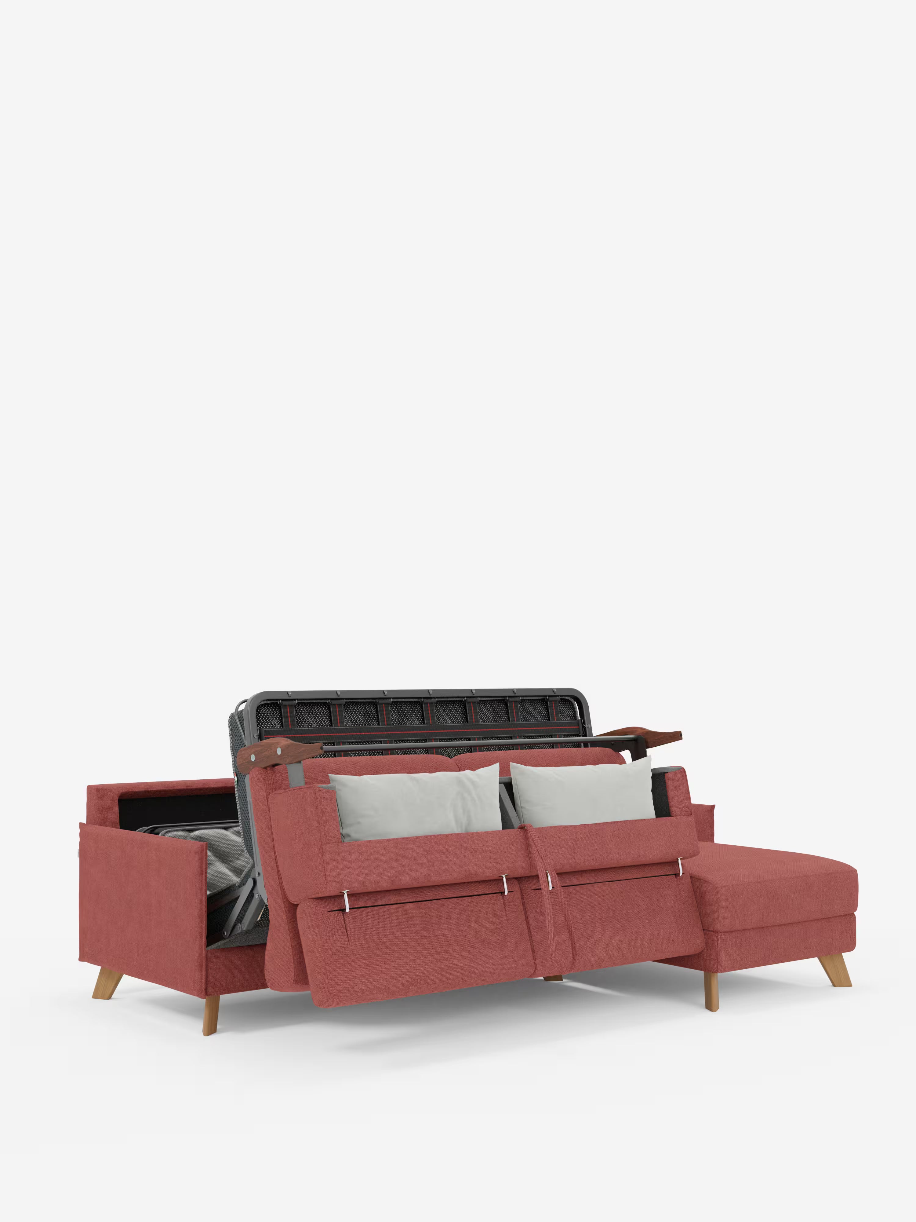 Sole Canapé d'angle convertible avec chaise longue avec coffre et têtières inclinables - tissu détachable T23
