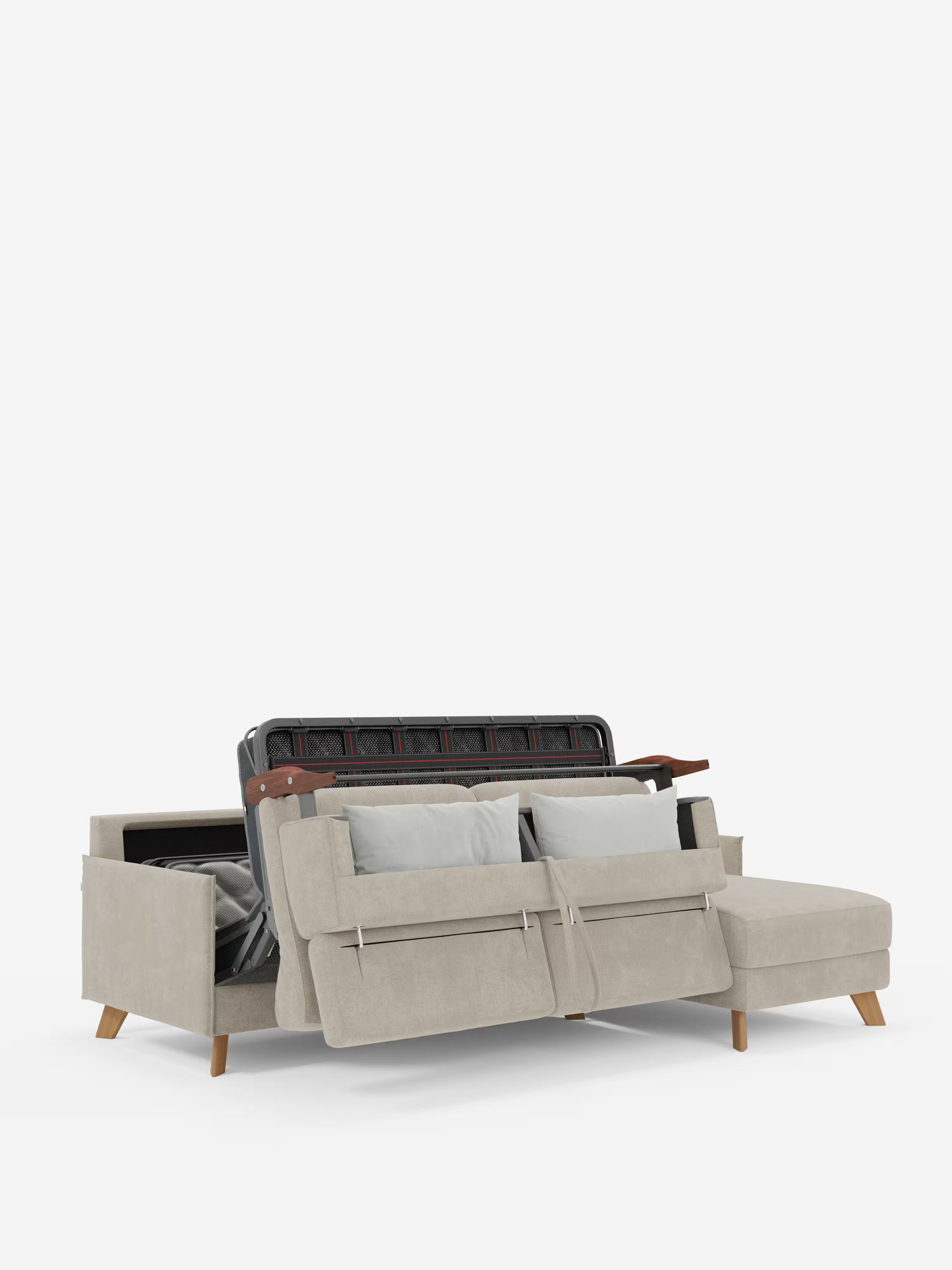Sole Canapé d'angle convertible avec chaise longue avec coffre et têtières inclinables - tissu détachable T23