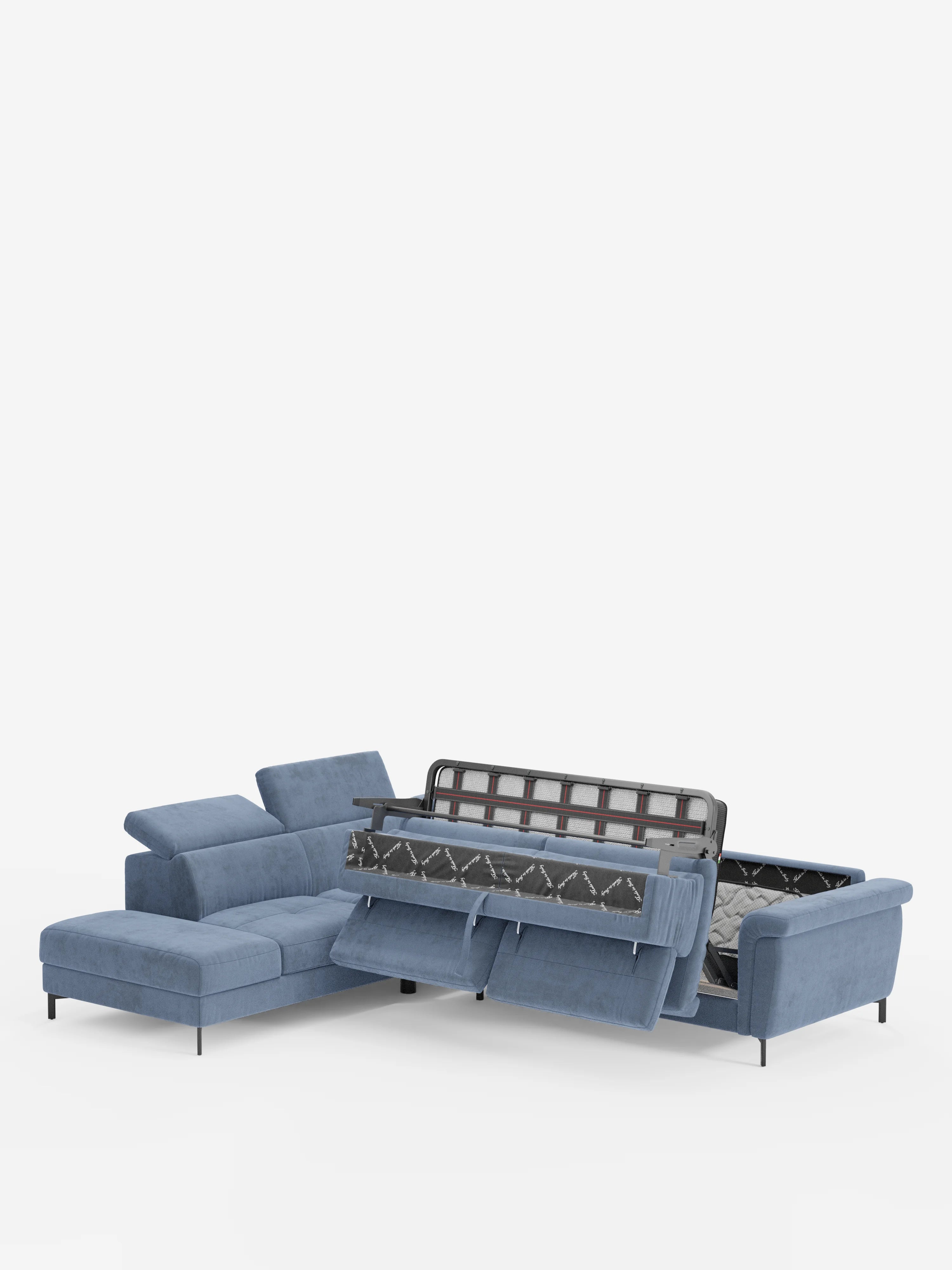 Capri canapé d'angle convertible avec Têtières Réglables et Matelas haute performance en Tissu Effet Velours Détachable T30