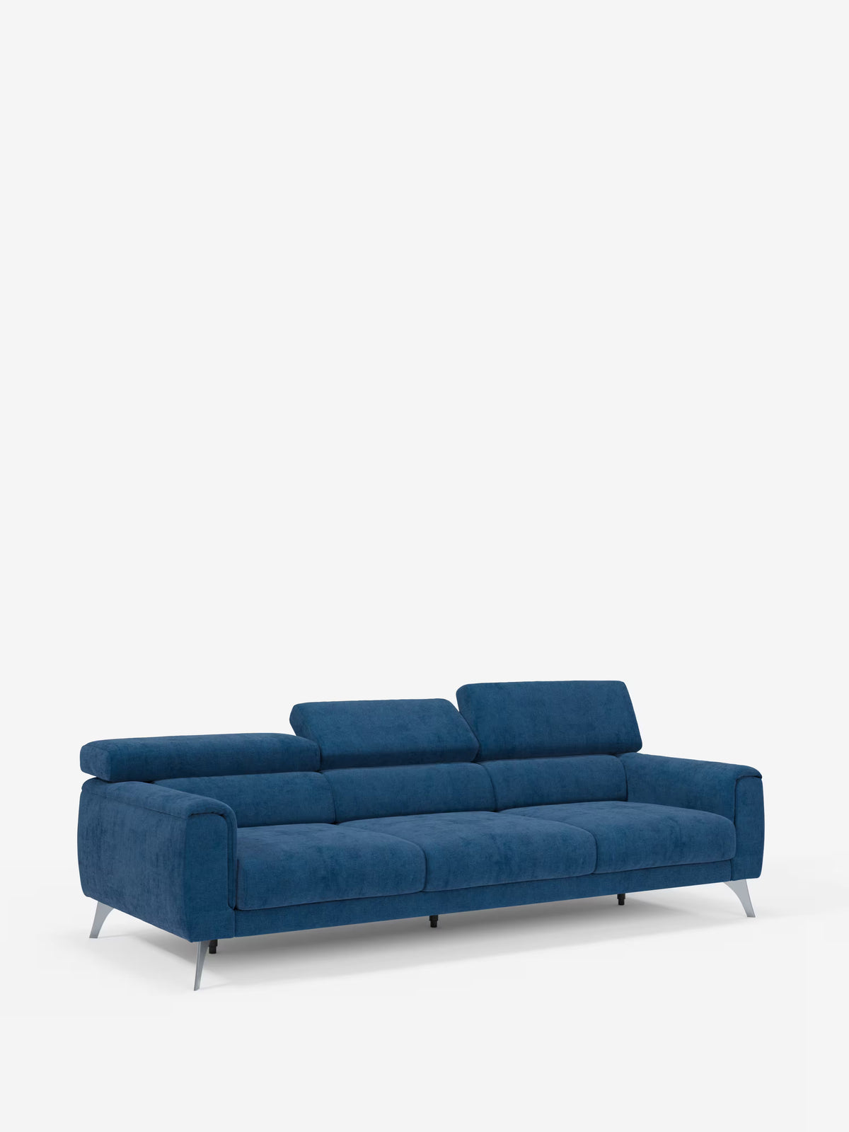 Vi presentiamo il divano a quattro posti Caravaggio di Divani.Store: un moderno divano a quattro posti con tre sedute scorrevoli e poggiatesta reclinabili, rivestito in un ricco tessuto blu T31 resistente alle macchie. Le eleganti gambe cromate e i morbidi cuscini ne esaltano l’aspetto sofisticato. Su uno sfondo bianco a tinta unita, l’elegante design di questo divano contemporaneo diventa il punto focale di qualsiasi ambiente.