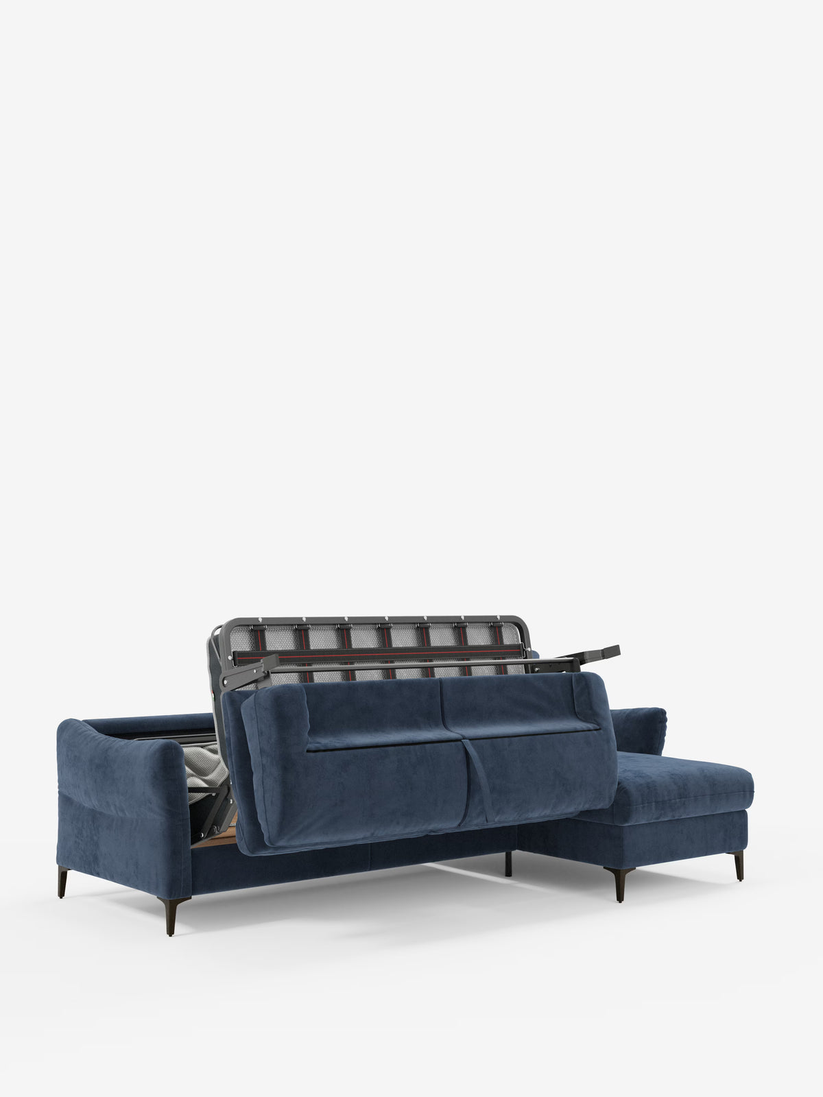 Dalia canapé-lit avec méridienne coffre de rangement et matelas de 18 cm de hauteur - pieds hauts et tissu anti-taches T30