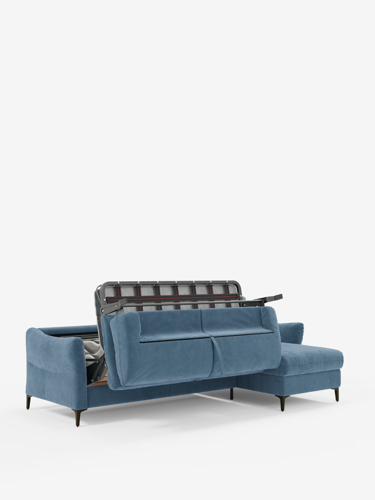 Dalia canapé-lit avec méridienne coffre de rangement et matelas de 18 cm de hauteur - pieds hauts et tissu anti-taches T30