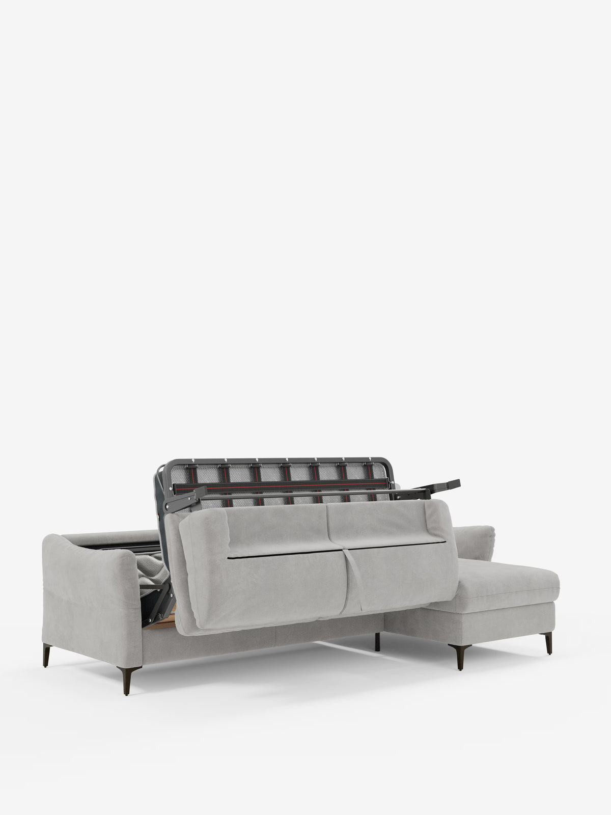 Dalia canapé-lit avec méridienne coffre de rangement et matelas de 18 cm de hauteur - pieds hauts et tissu anti-taches T30