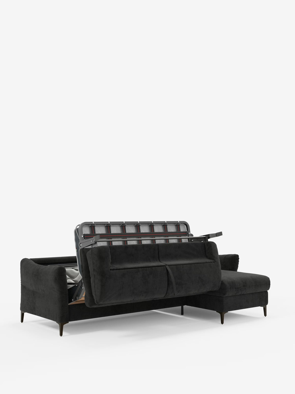 Dalia canapé-lit avec méridienne coffre de rangement et matelas de 18 cm de hauteur - pieds hauts et tissu anti-taches T30