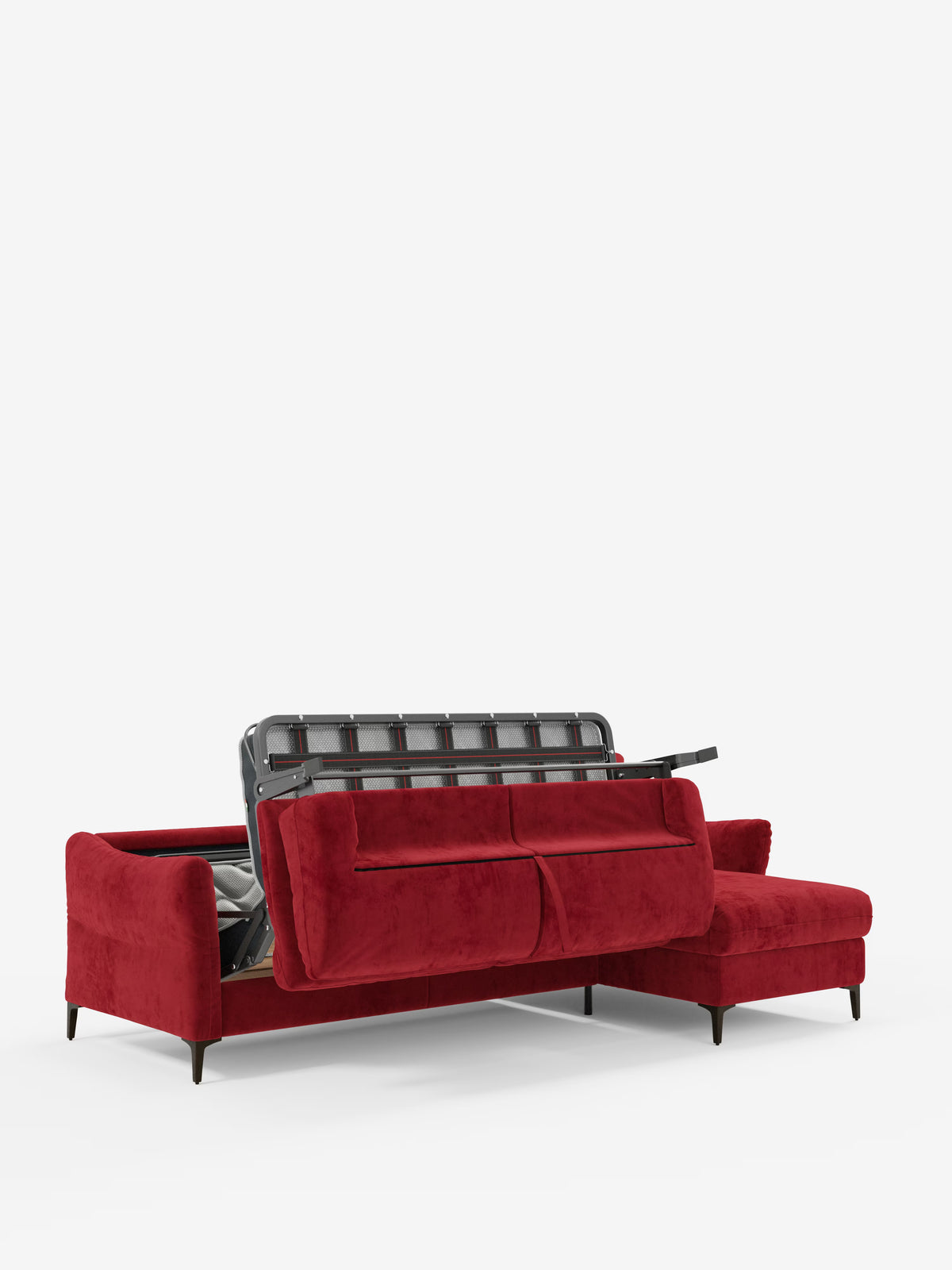 Dalia canapé-lit avec méridienne coffre de rangement et matelas de 18 cm de hauteur - pieds hauts et tissu anti-taches T30