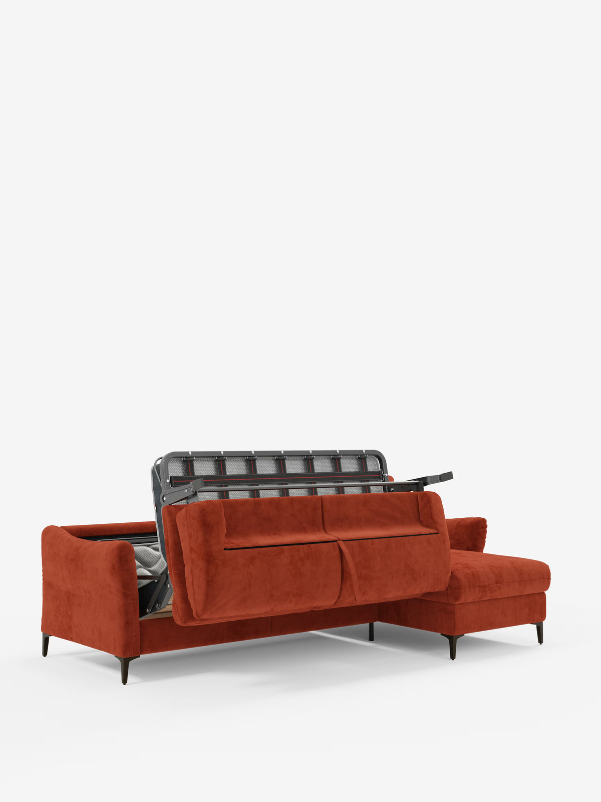 Dalia canapé-lit avec méridienne coffre de rangement et matelas de 18 cm de hauteur - pieds hauts et tissu anti-taches T30