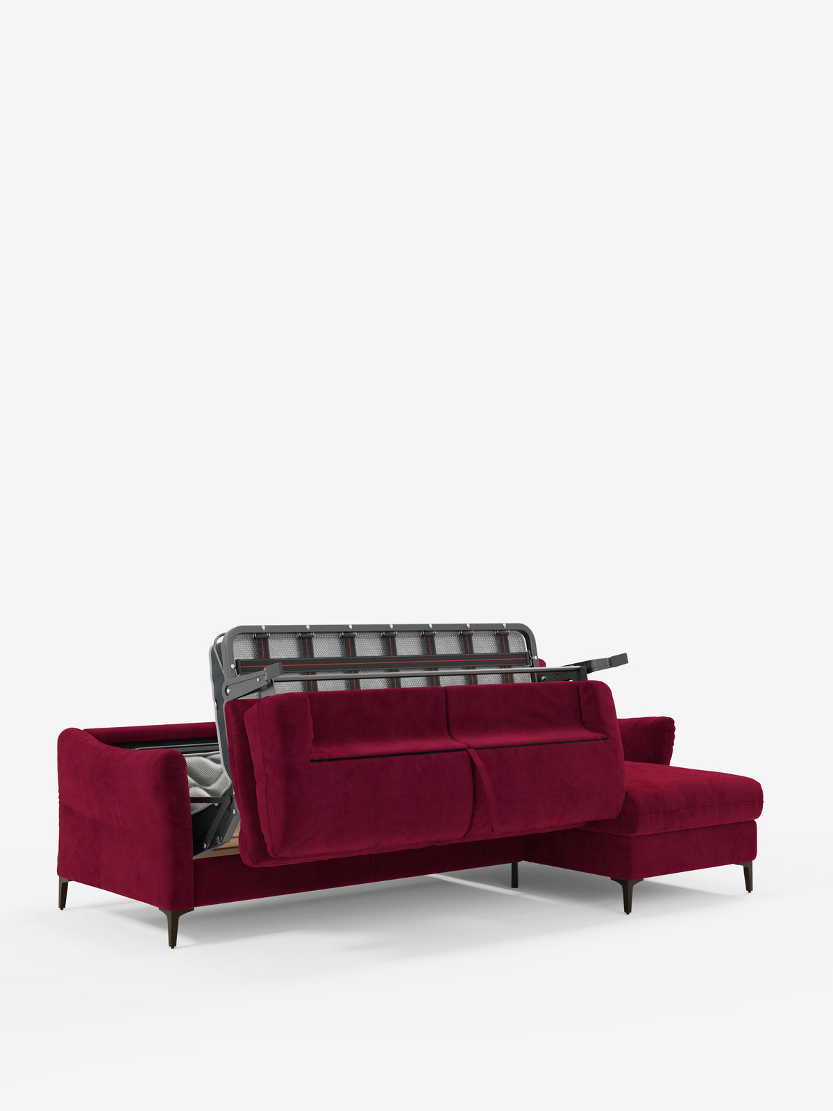 Dalia canapé-lit avec méridienne coffre de rangement et matelas de 18 cm de hauteur - pieds hauts et tissu anti-taches T30