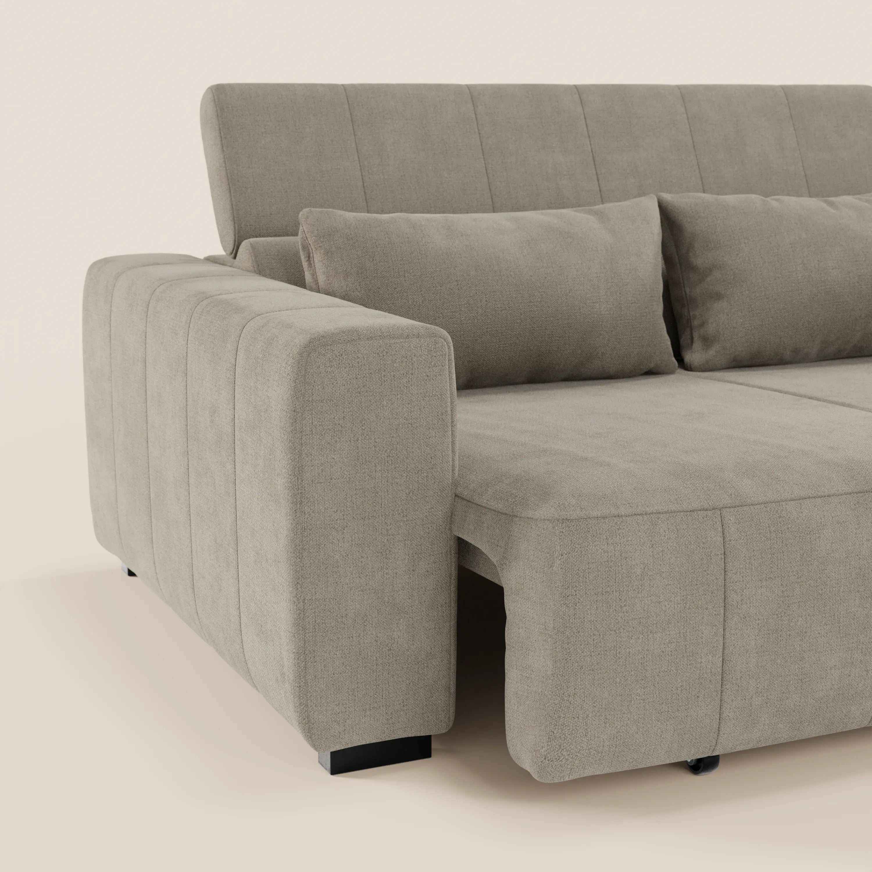 Doric Divano angolare con penisola e sedute allungabili con relax elettrico - poggiatesta reclinabili in tessuto smacchiabile T23