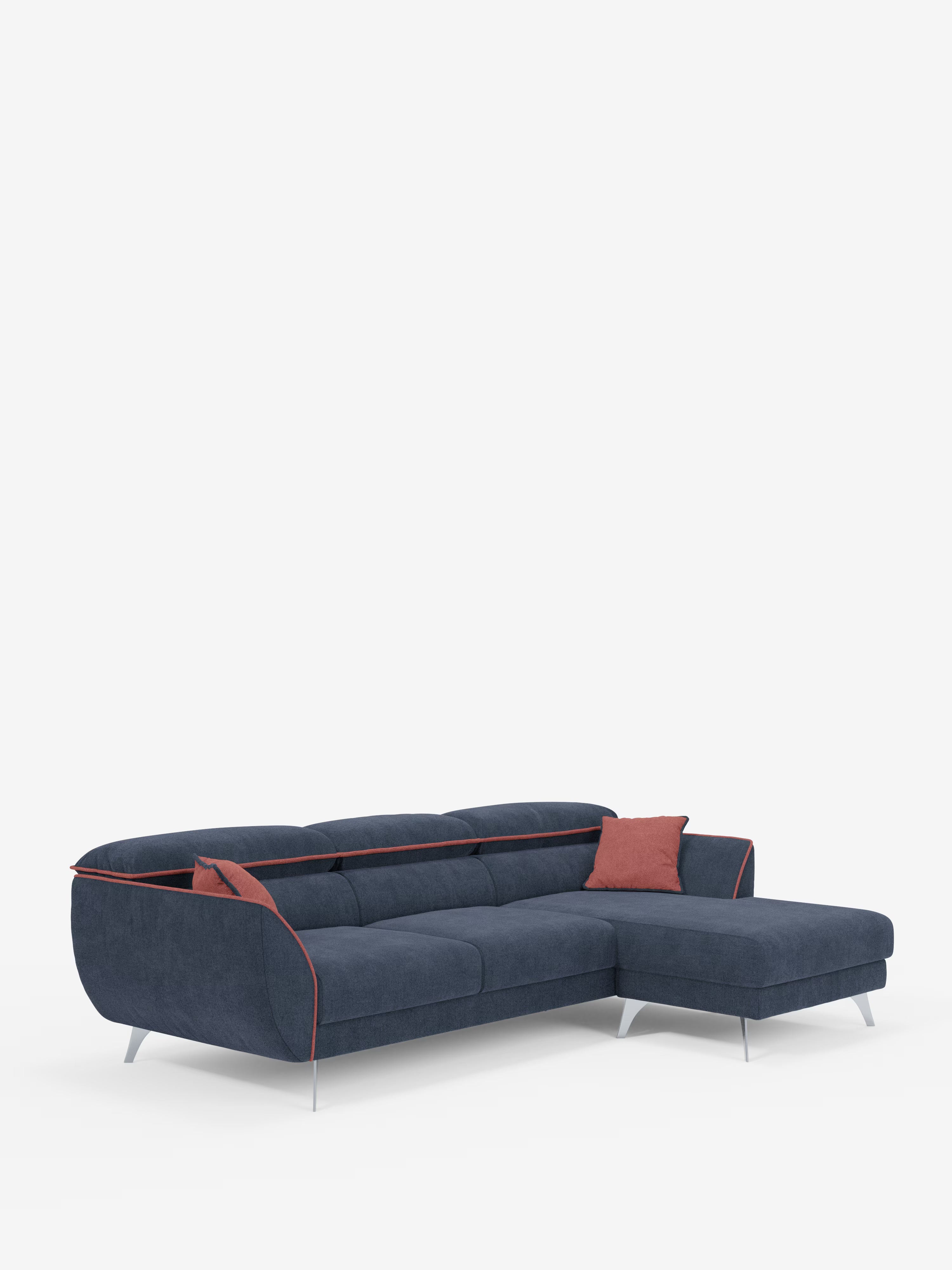 Michelangelo Canapé d'angle bicolore avec chaise longue et assises coulissantes - têtières réglables en tissu détachabale T23
