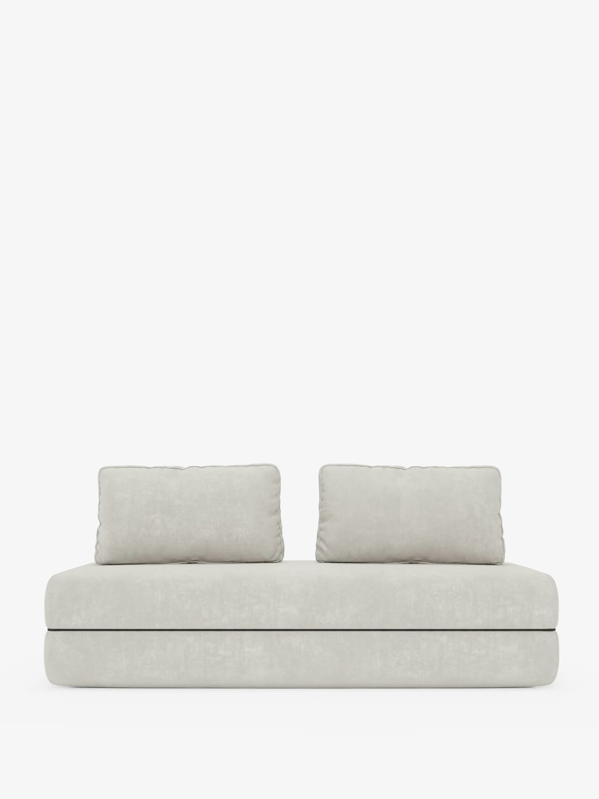 Il divano letto matrimoniale Rift a 2 e 3 posti con schienali mobili di Divani.Store è un divano moderno e minimalista color beige chiaro, caratterizzato da due grandi cuscini rettangolari per lo schienale e da un unico cuscino di seduta spesso. Caratterizzato da linee pulite e dall’assenza di gambe a vista, questo divano di design è dotato di un materasso in memory foam alto 24 cm rivestito in tessuto T31 facile da pulire, che offre eleganza e praticità per qualsiasi ambiente.