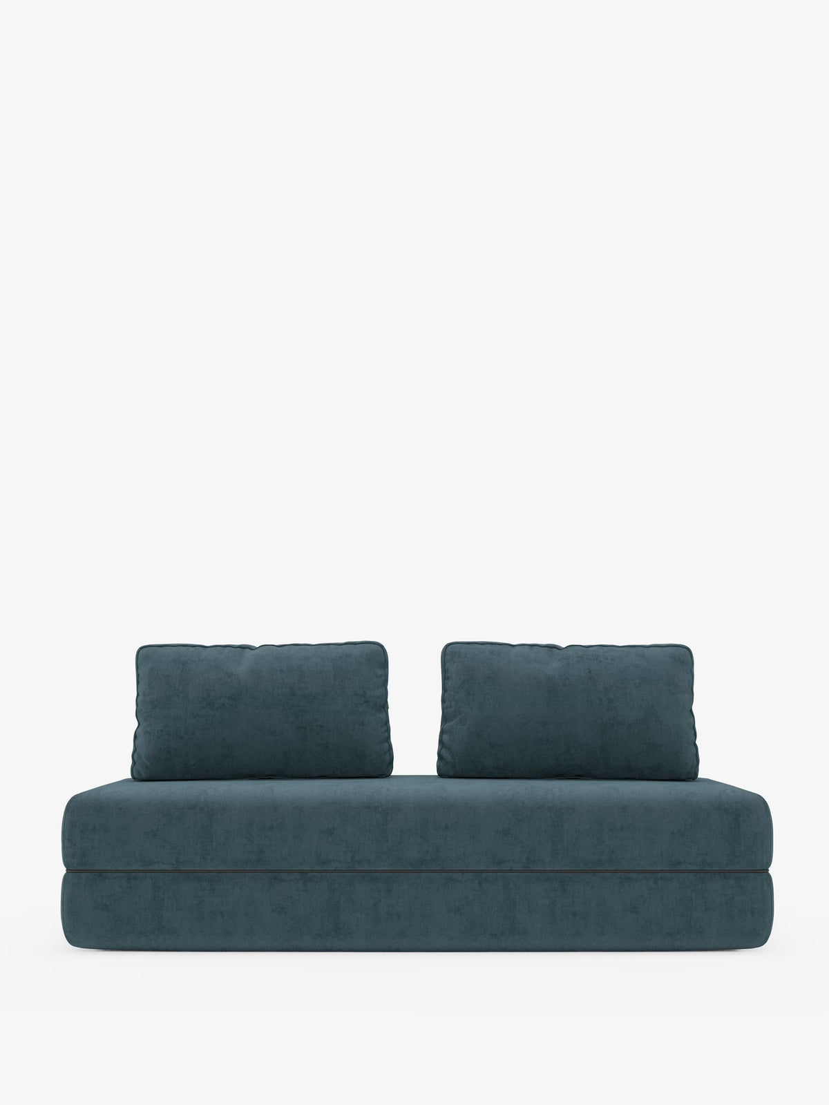 Il divano letto matrimoniale Rift di Divani.Store, in una moderna tonalità di verde acqua scuro, è presentato su uno sfondo bianco a tinta unita e si caratterizza per un design dal profilo ribassato, con due grandi cuscini quadrati sullo schienale e una seduta extra-spessa e morbida. Questo elegante divano letto a 2 o 3 posti si distingue per gli schienali orientabili, il materasso in memory foam alto 24 cm e il rivestimento in tessuto T31 facile da pulire, che ne esaltano l’estetica moderna e versatile.