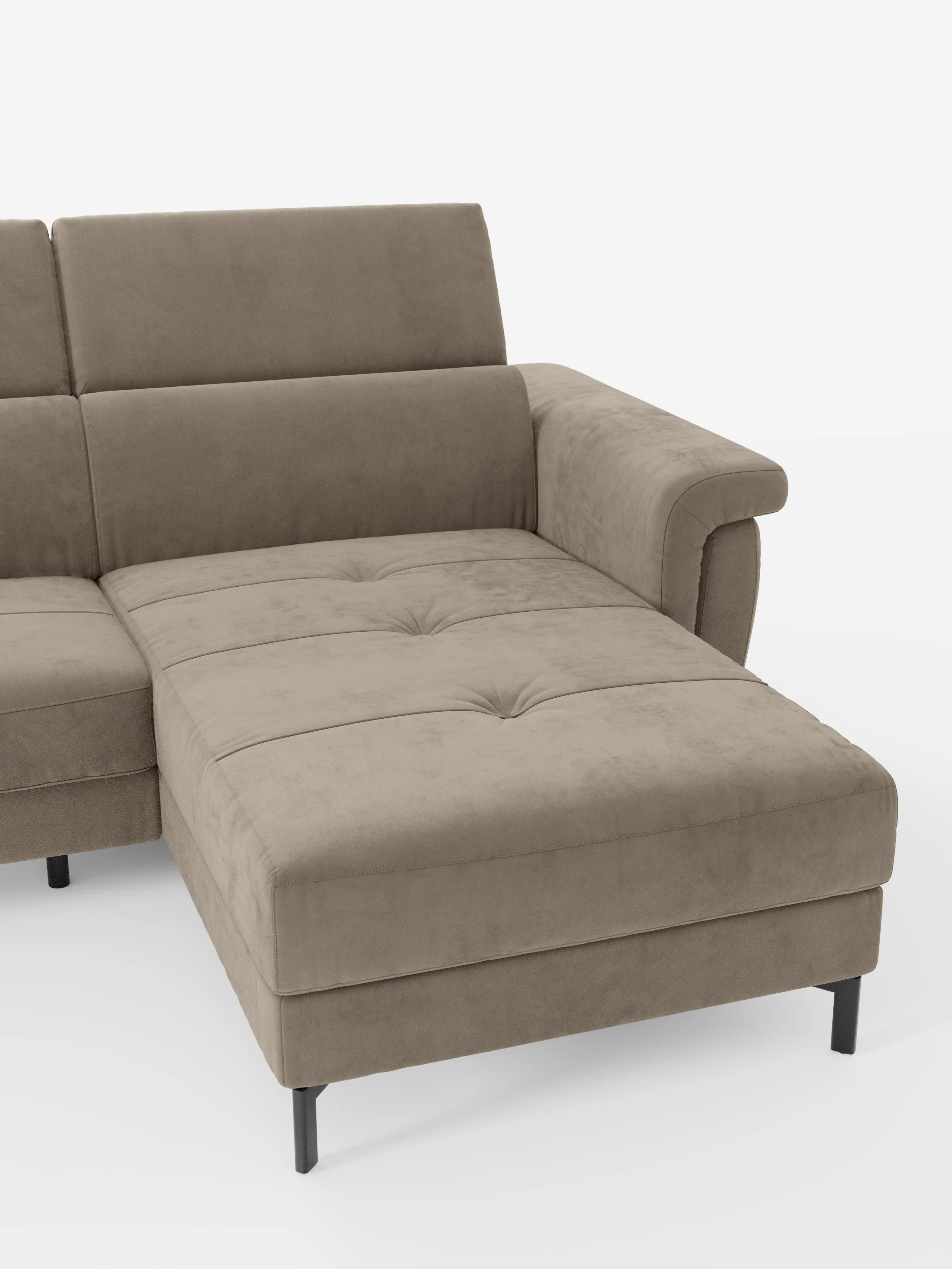 Capri canapé convertible avec méridienne coffre et têtières réglables - Tissu Effet Velours Détachable T30