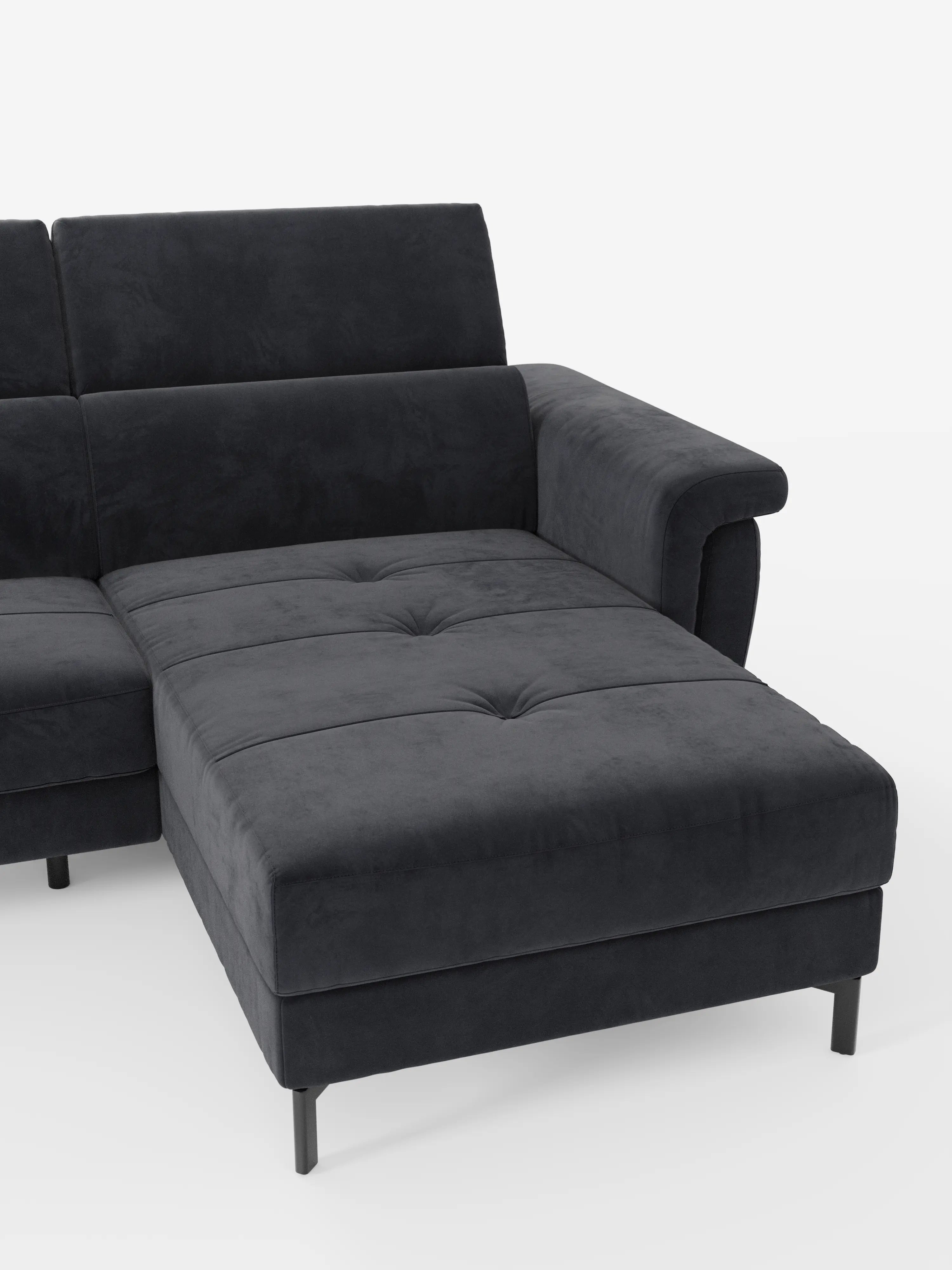 Capri canapé convertible avec méridienne coffre et têtières réglables - Tissu Effet Velours Détachable T30