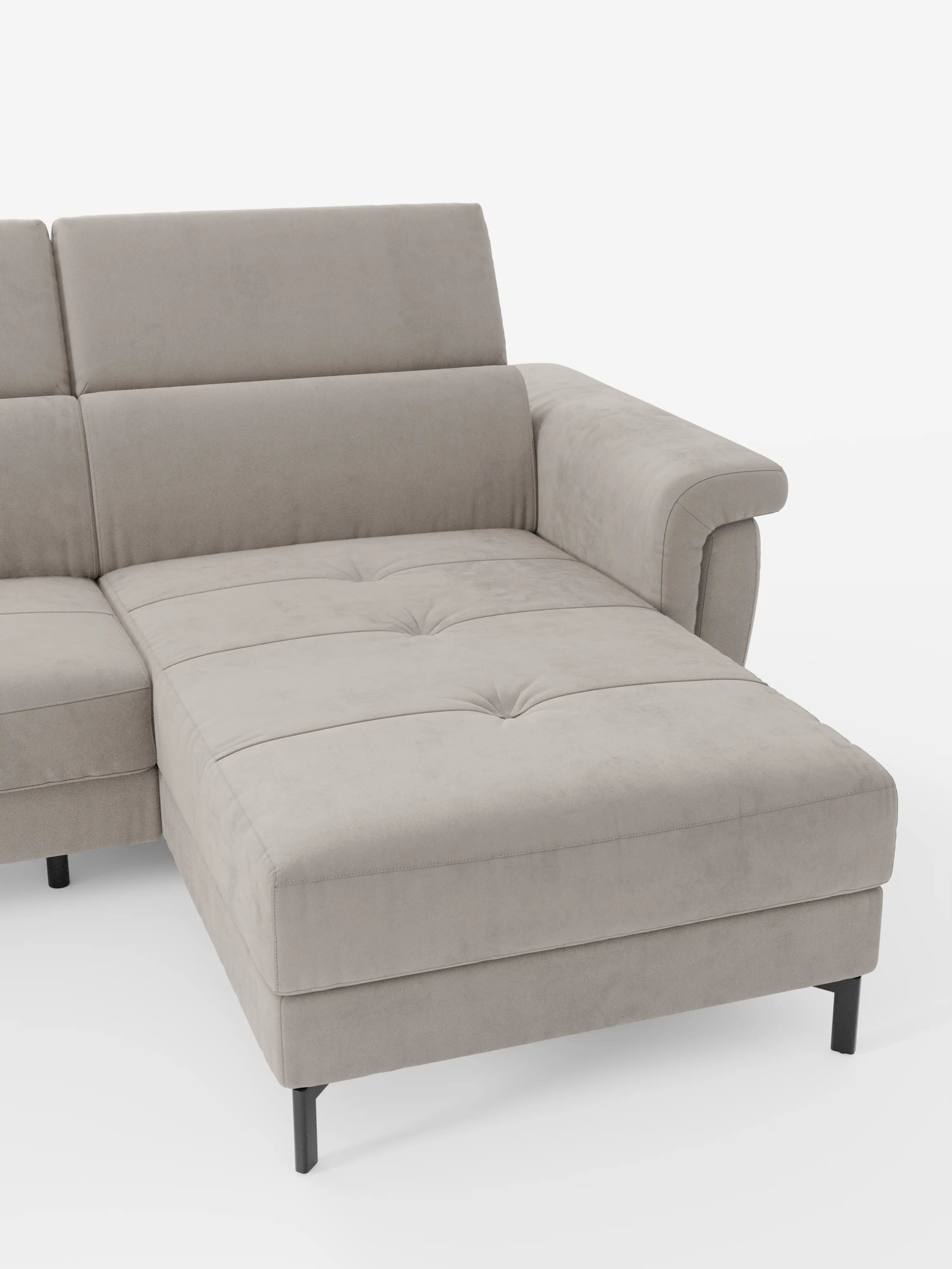 Capri canapé convertible avec méridienne coffre et têtières réglables - Tissu Effet Velours Détachable T30