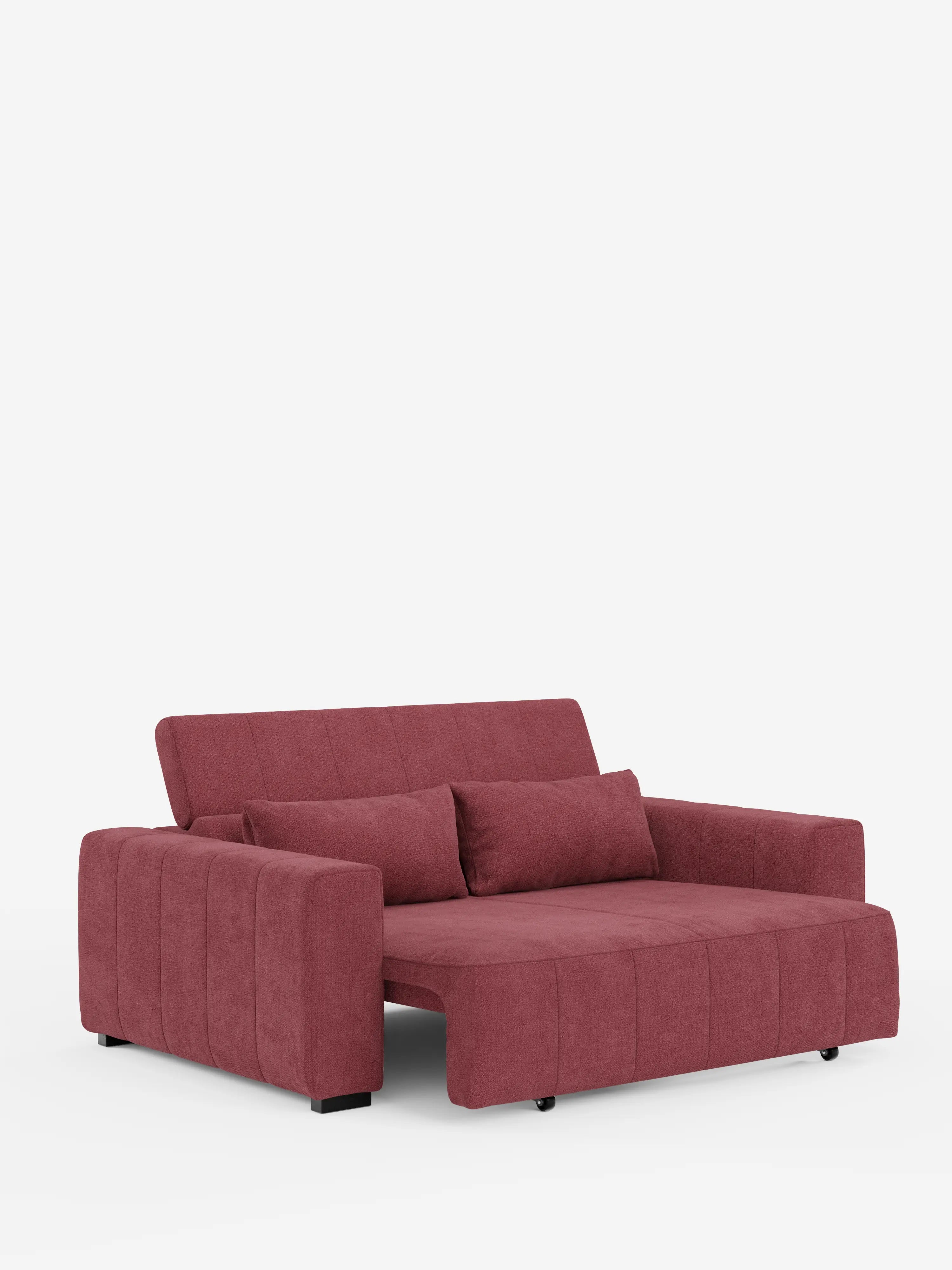 Presentato su uno sfondo bianco a tinta unita, il divano a 3 posti Doric di Divani.Store si caratterizza per un design contemporaneo con rivestimento in tessuto T23 rosso tenue e resistente alle macchie. Il divano presenta ampi braccioli, cuciture verticali, due cuscini rettangolari coordinati per lo schienale, gambe basse nere ed è dotato di sedute estensibili elettricamente e poggiatesta regolabili per un comfort ancora maggiore.