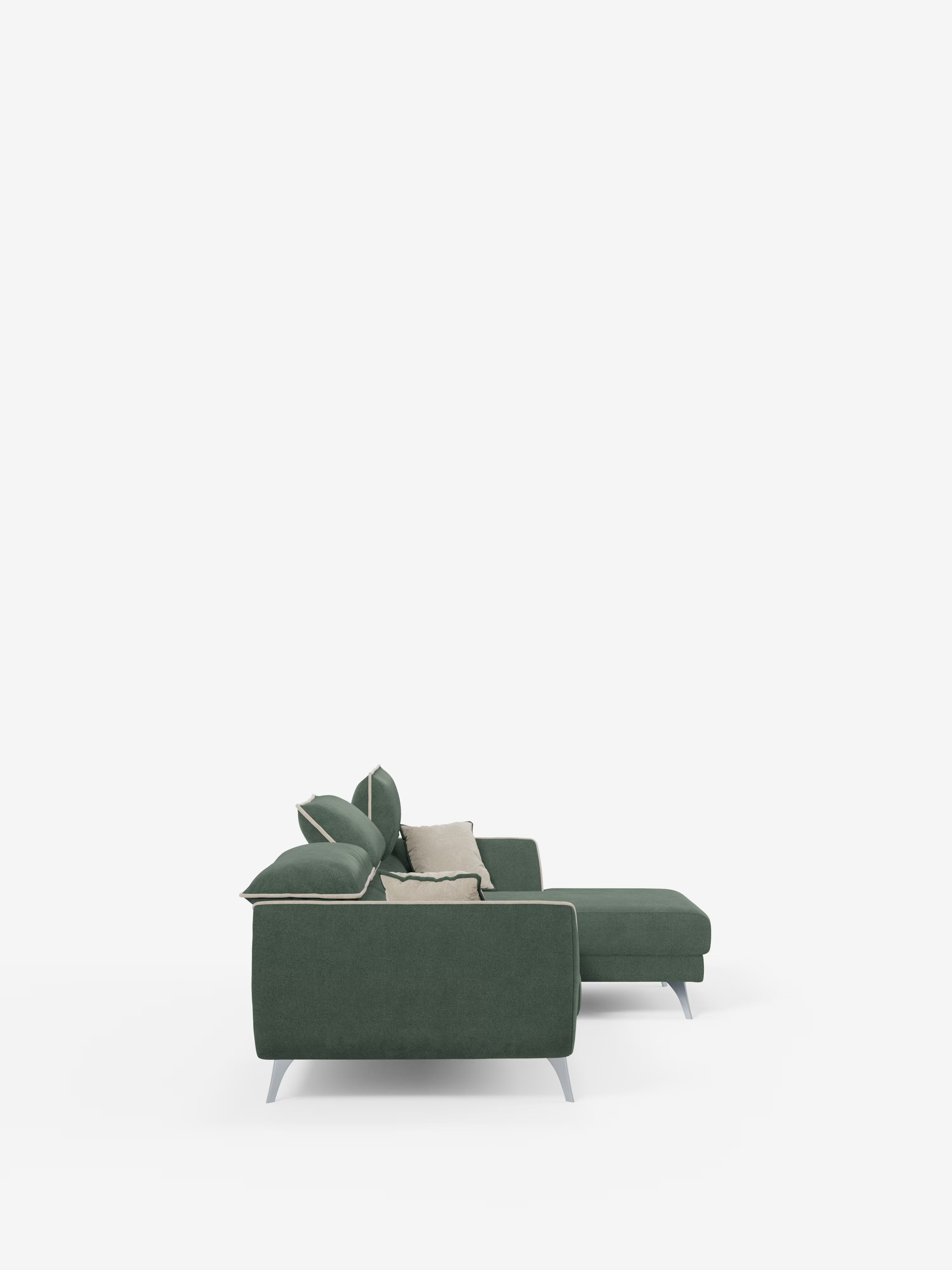 Michelangelo Canapé d'angle bicolore avec chaise longue et assises coulissantes - têtières réglables en tissu détachabale T23