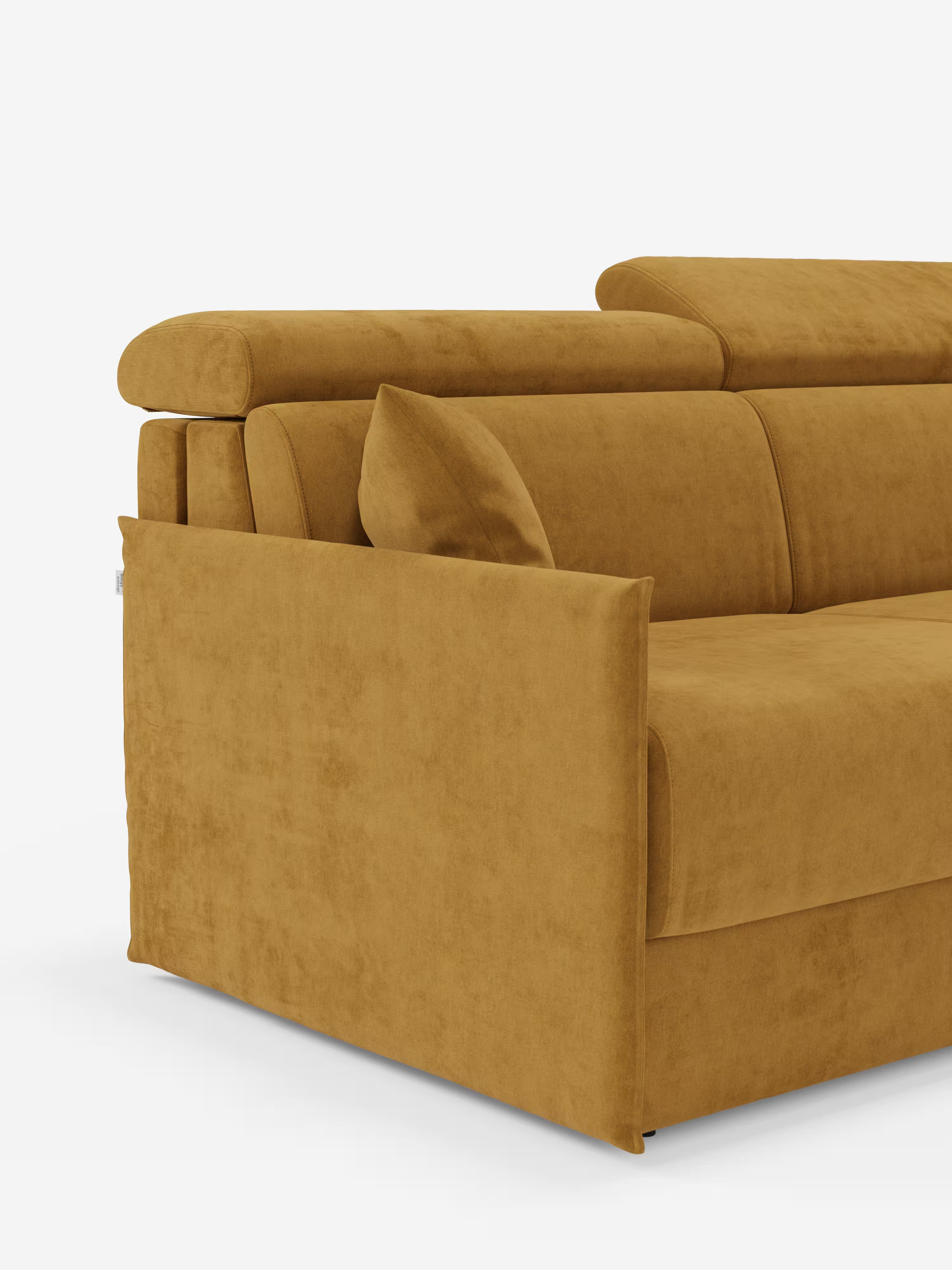 Miryam canapé convertible d'angle compact - têtières inclinables et méridienne coffre en tissu détachable T31
