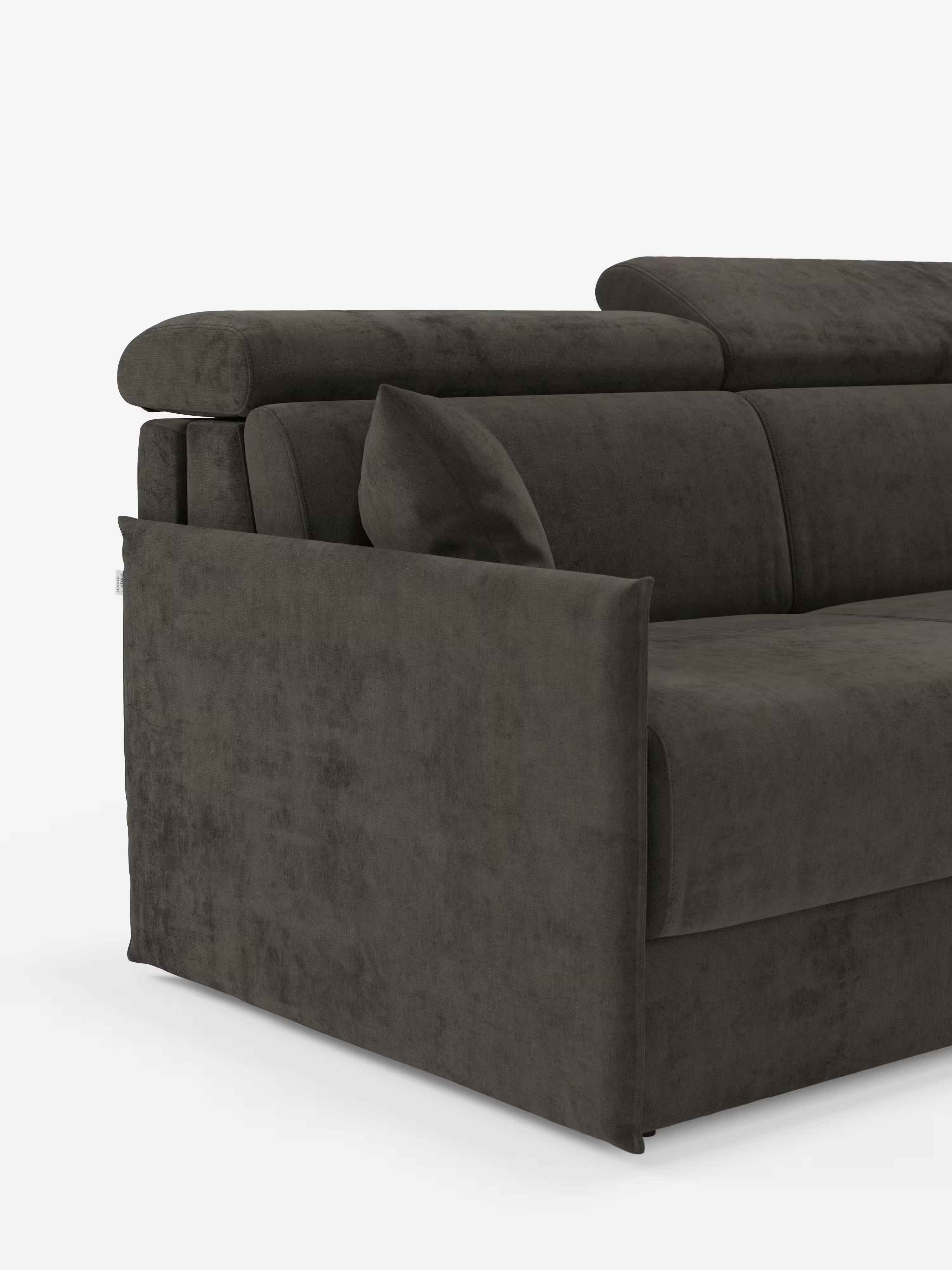 Miryam canapé convertible d'angle compact - têtières inclinables et méridienne coffre en tissu détachable T31