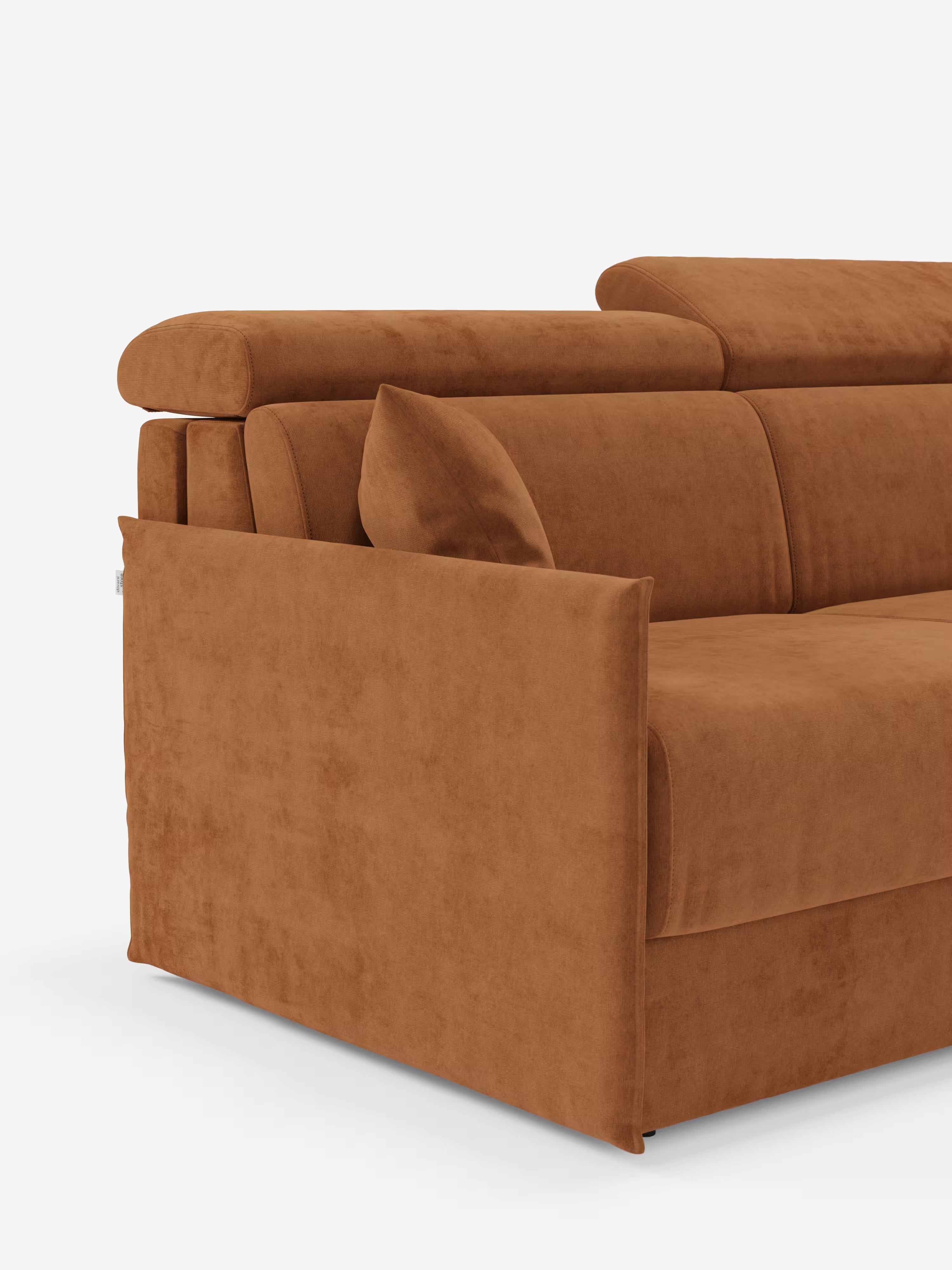 Miryam canapé convertible d'angle compact - têtières inclinables et méridienne coffre en tissu détachable T31