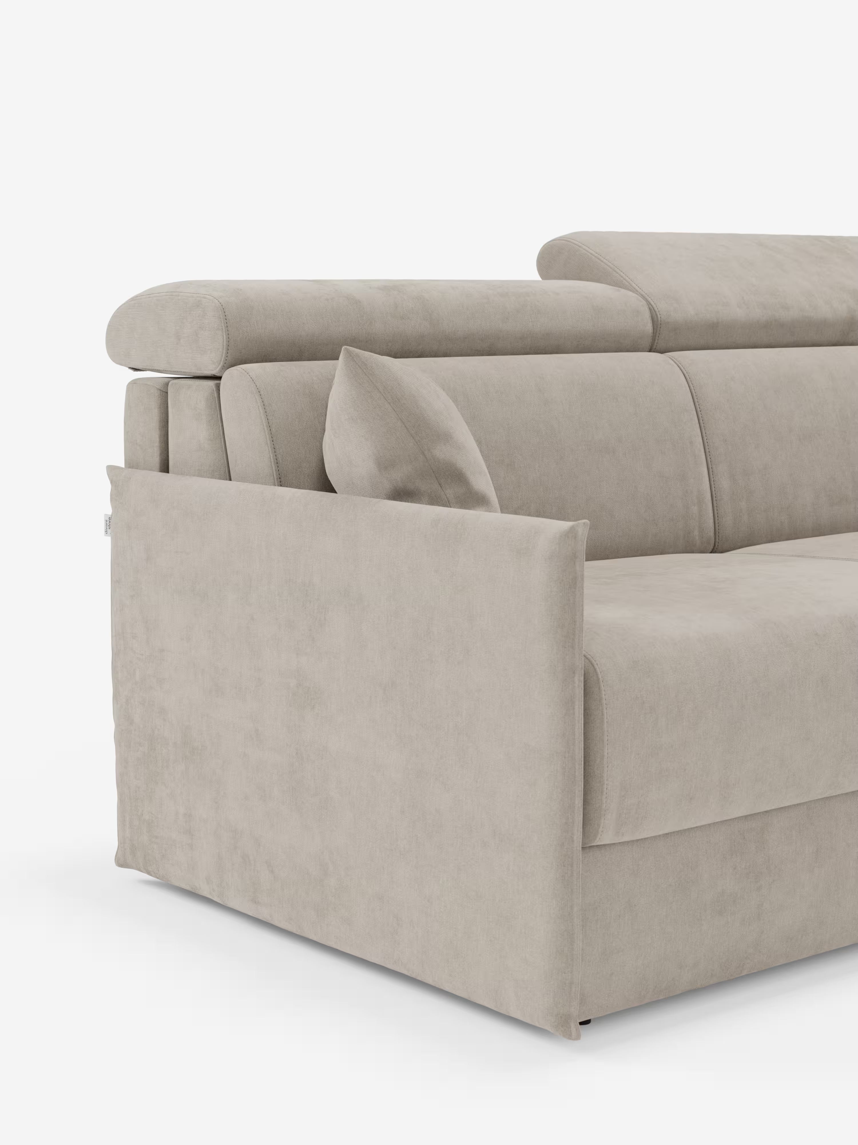 Miryam canapé convertible d'angle compact - têtières inclinables et méridienne coffre en tissu détachable T31