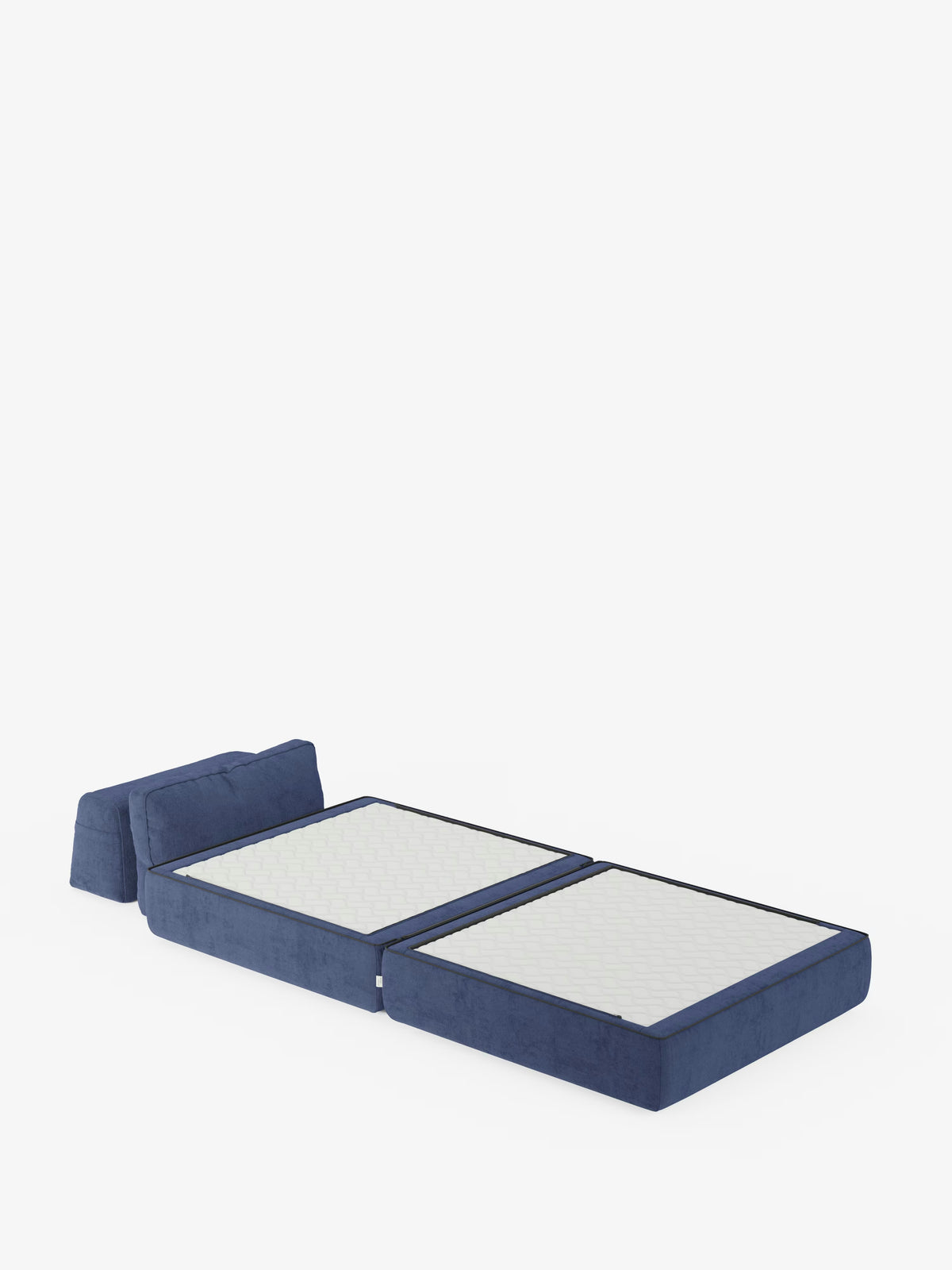 Scopri la versatilità moderna con la poltrona letto Rift con materasso alto 24 cm e memory foam di Divani.Store. Il suo elegante design blu si trasforma facilmente in un letto piatto, grazie al supporto schienale mobile e al tessuto T31 resistente alle macchie. I cuscini della seduta e dello schienale si aprono in due sezioni senza cuciture, mettendo in risalto l’eleganza trasformabile di questa straordinaria poltrona letto su uno sfondo bianco pulito.