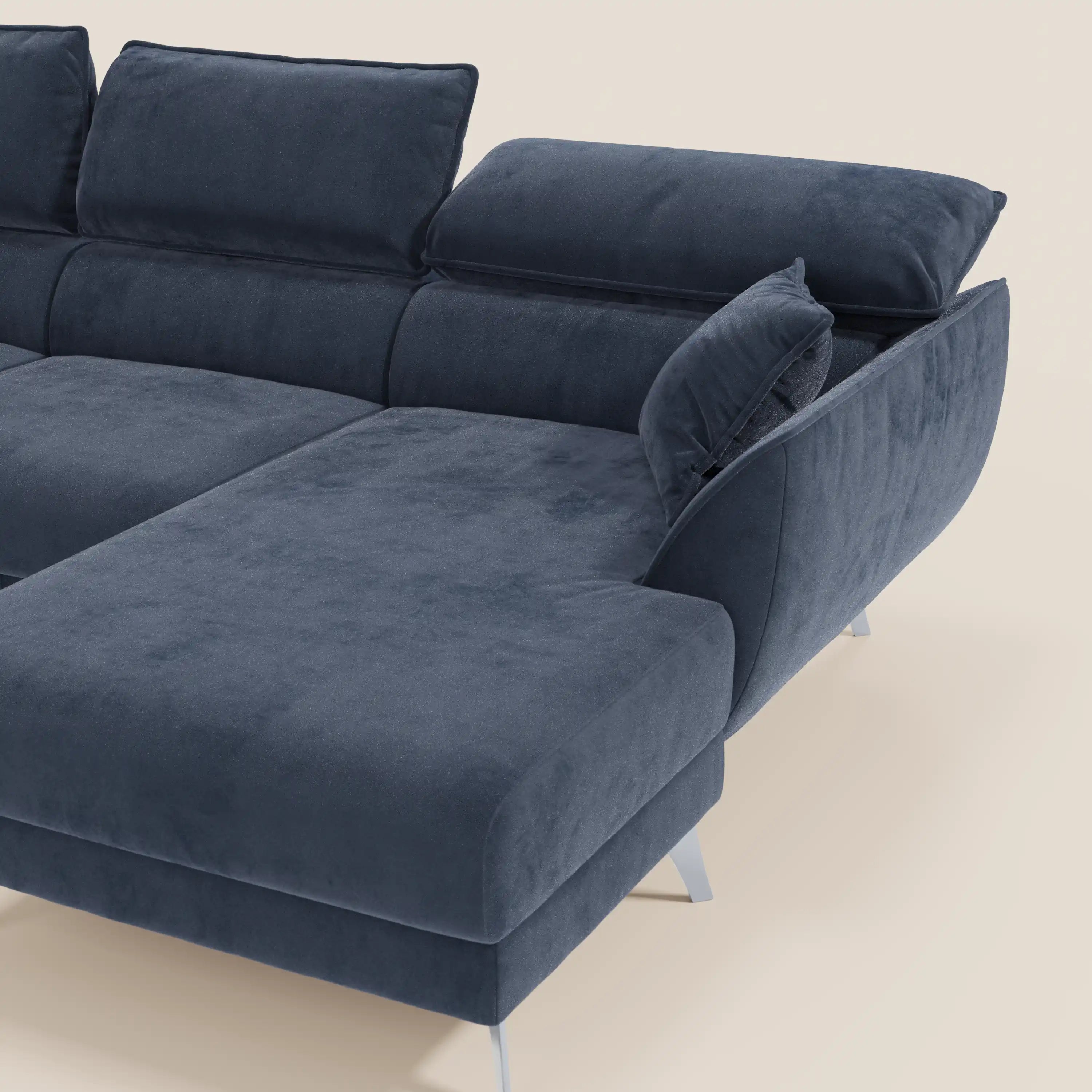 Michelangelo Divano Angolare con Penisola e Sedute Estensibili - Poggiatesta reclinabili in raffinato tessuto smacchiabile effetto vellutino T30 - divani.store