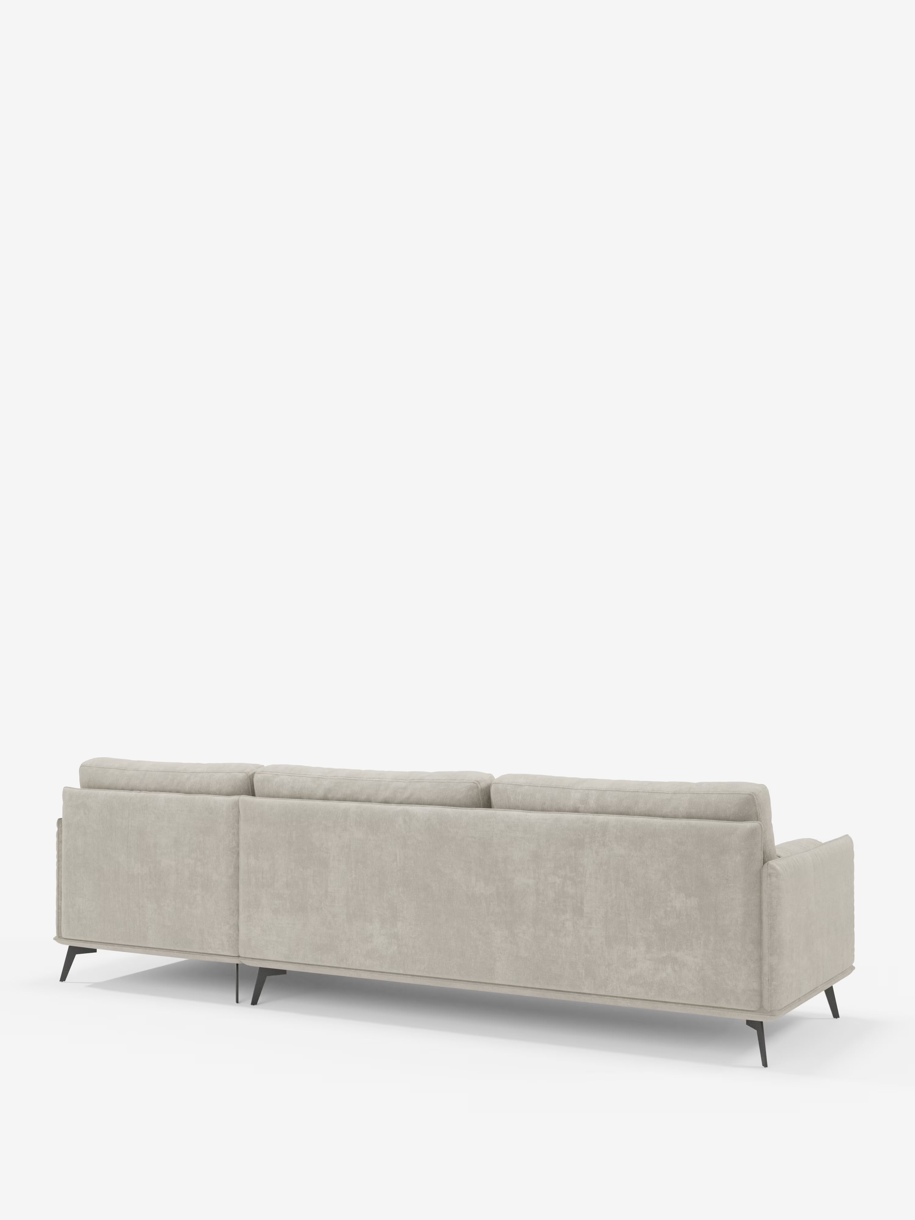 Basalto canapé d'angle moderne avec méridienne et base en métal - dossiers en plumes et tissu détachable T31