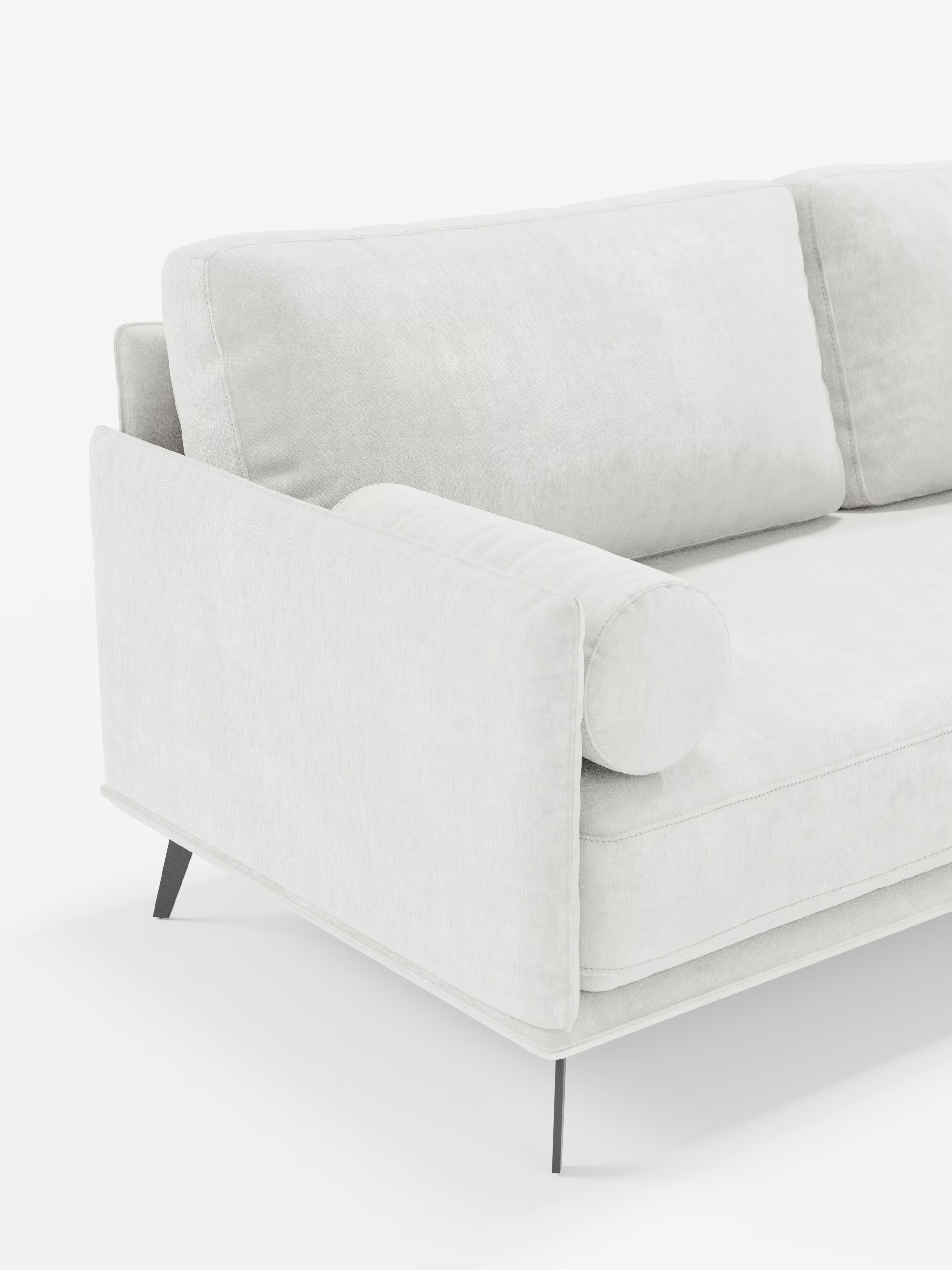 Certo! Ecco una versione riscritta utilizzando i dati del tuo prodotto: un divano lineare a 2 posti Basalto di Divani.Store, in grigio chiaro e dallo stile moderno, caratterizzato da linee pulite, base in metallo e un cuscino cilindrico appoggiato al bracciolo sinistro. Il rivestimento in tessuto smacchiabile T31, morbido e dalla trama particolare, unisce comfort e praticità. In questo elegante divano sono visibili solo il lato sinistro e alcune parti dei cuscini della seduta e dello schienale.