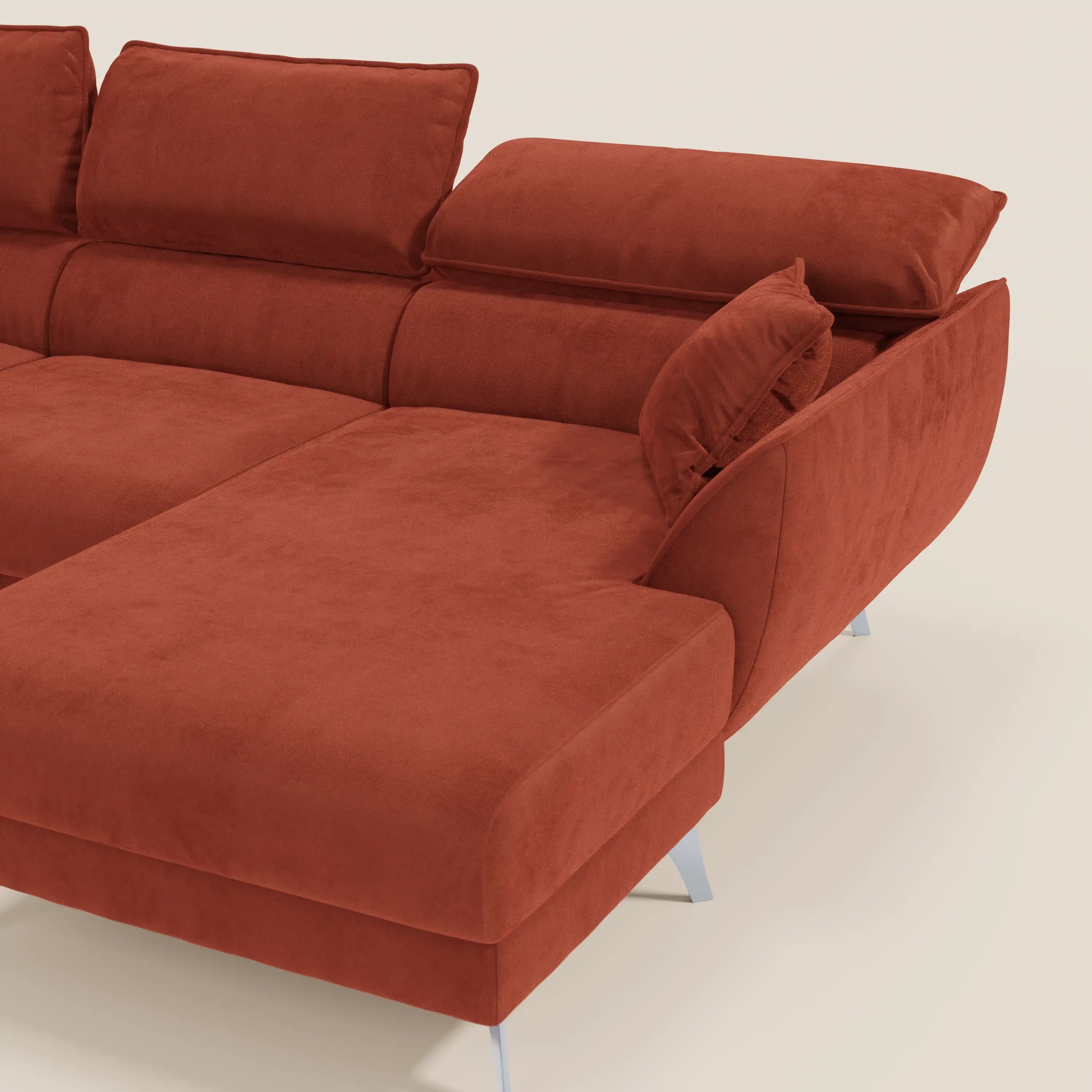 Michelangelo Divano Angolare con Penisola e Sedute Estensibili - Poggiatesta reclinabili in raffinato tessuto smacchiabile effetto vellutino T30 - divani.store