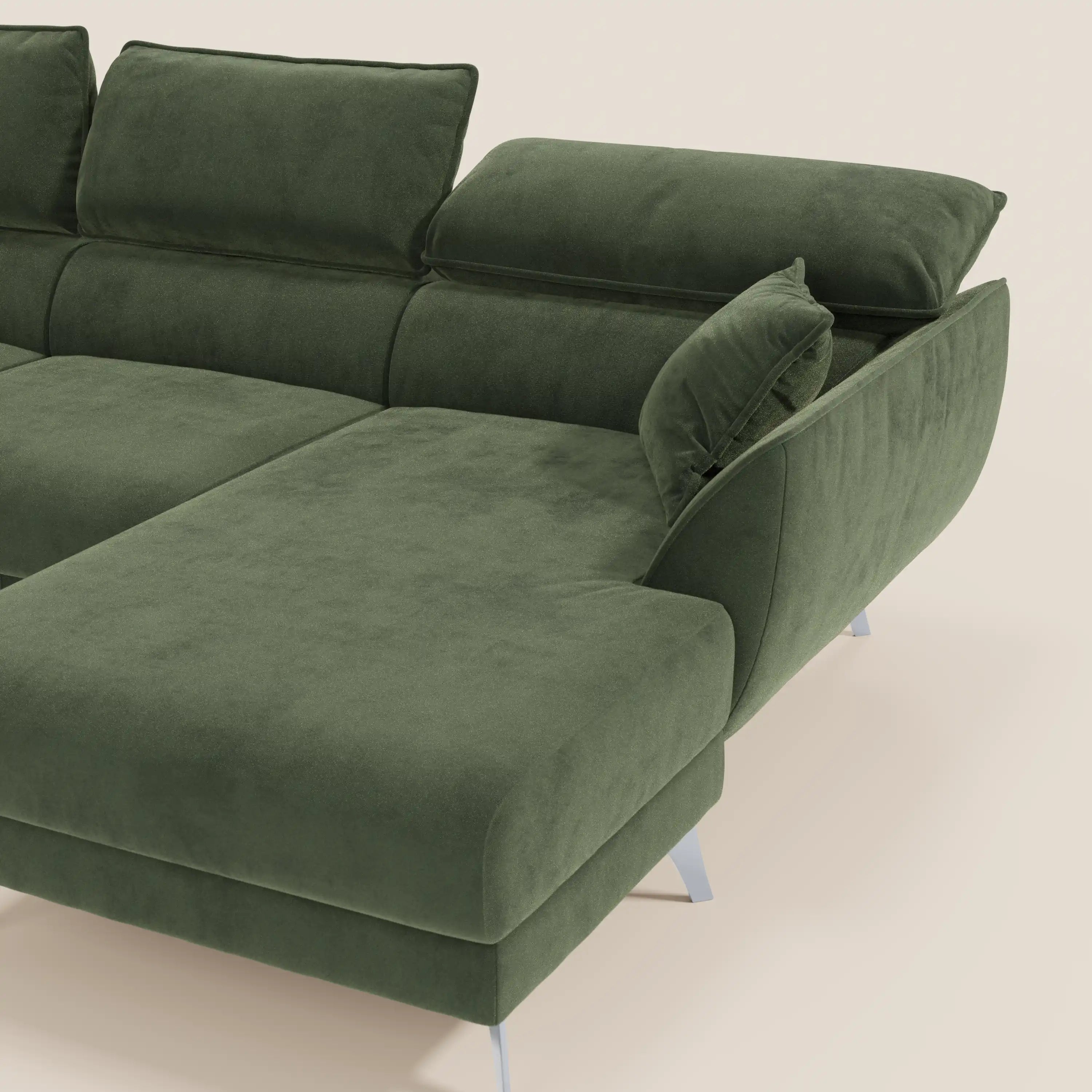 Michelangelo Divano Angolare con Penisola e Sedute Estensibili - Poggiatesta reclinabili in raffinato tessuto smacchiabile effetto vellutino T30 - divani.store