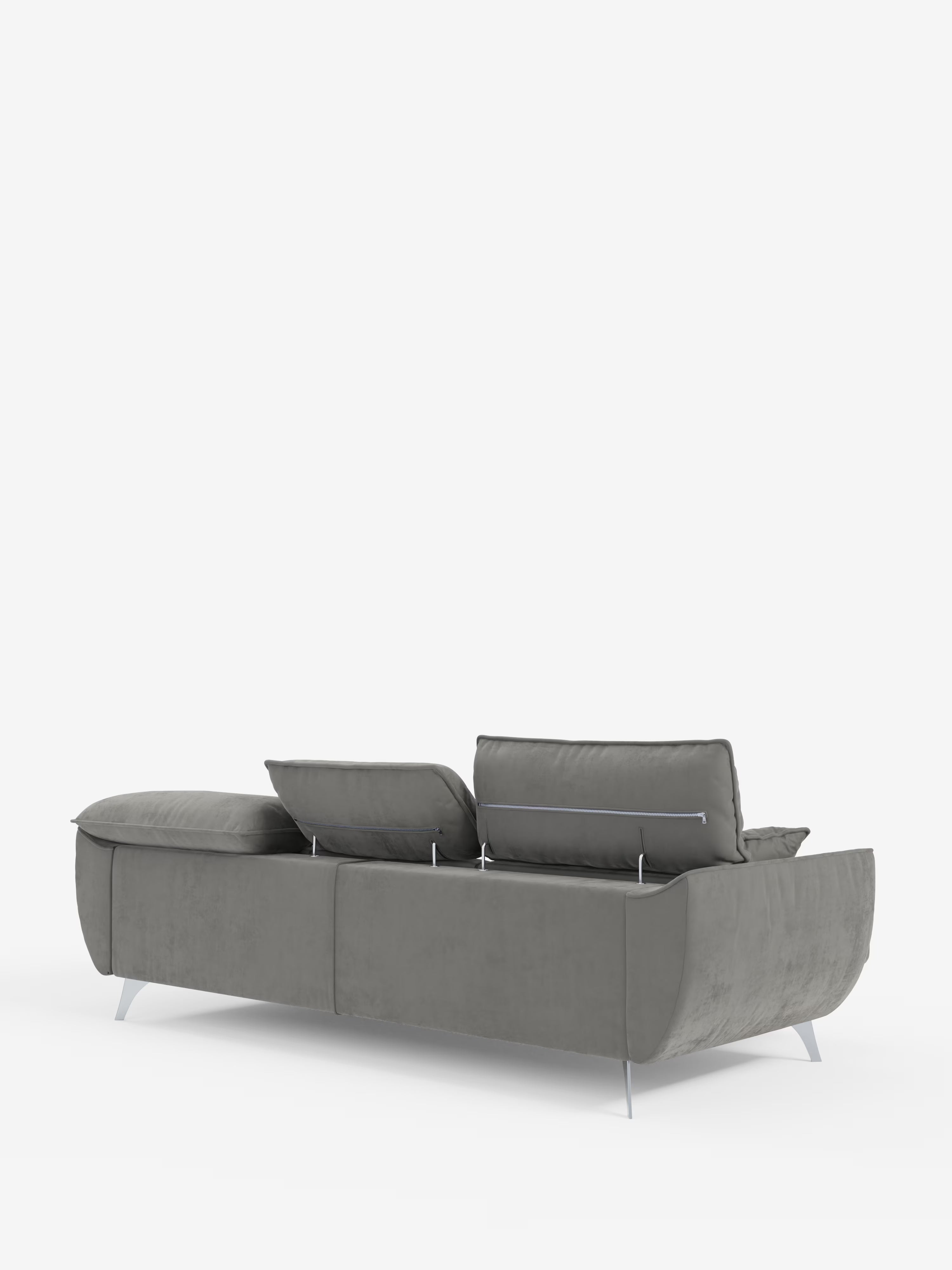 Michelangelo Canapé d'angle avec chaise longue et assises coulissantes - têtières réglables en tissu raffiné détachable effet velouté T30