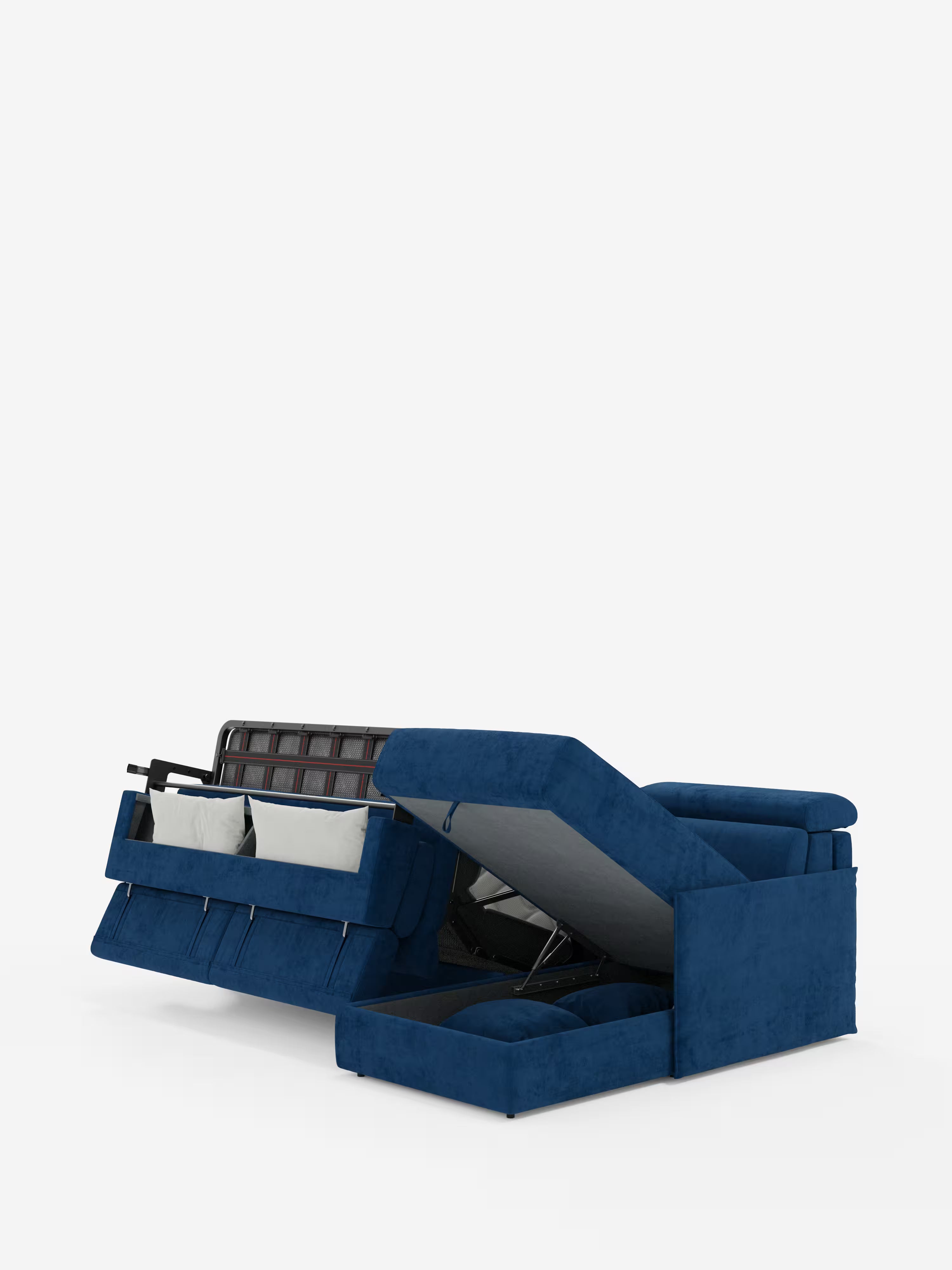Miryam canapé convertible d'angle compact - têtières inclinables et méridienne coffre en tissu détachable T31