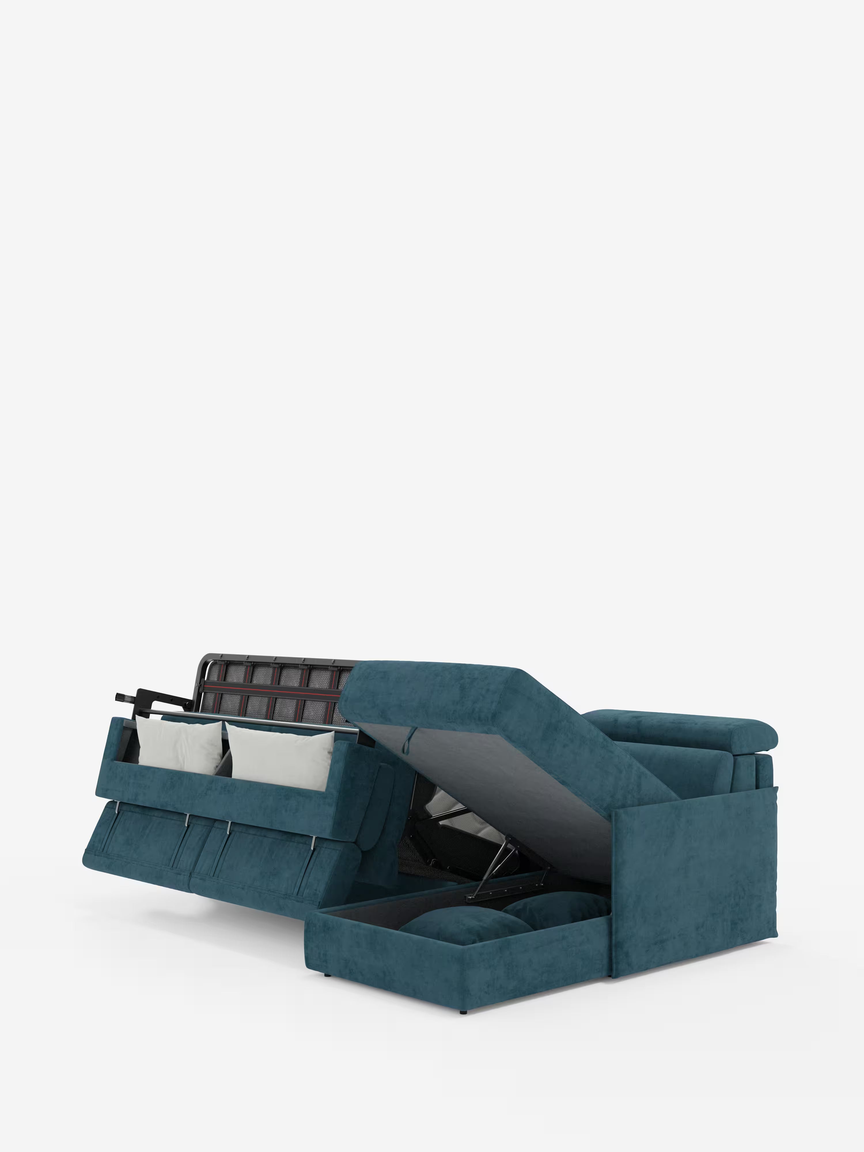 Miryam canapé convertible d'angle compact - têtières inclinables et méridienne coffre en tissu détachable T31