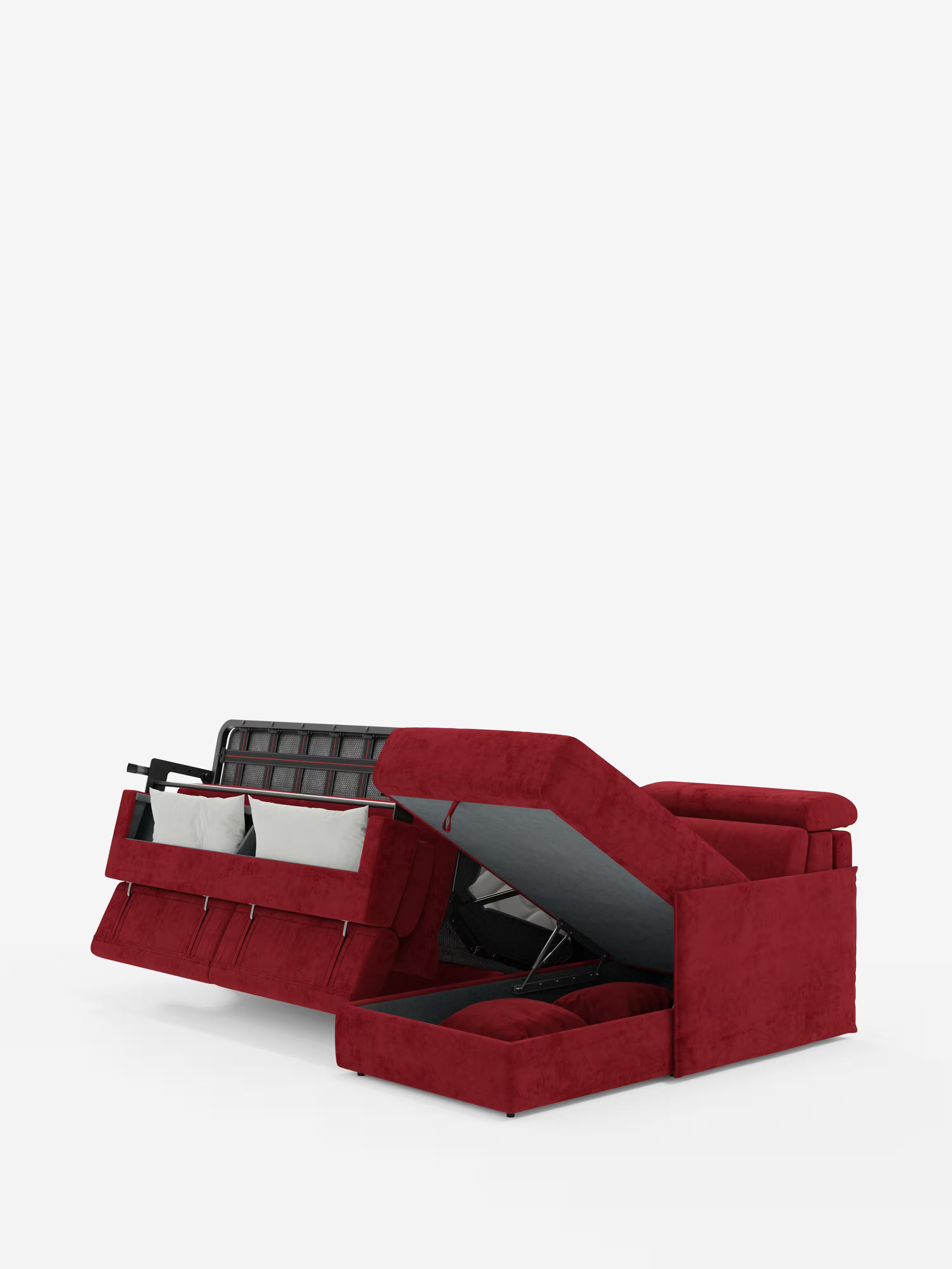 Miryam canapé convertible d'angle compact - têtières inclinables et méridienne coffre en tissu détachable T31