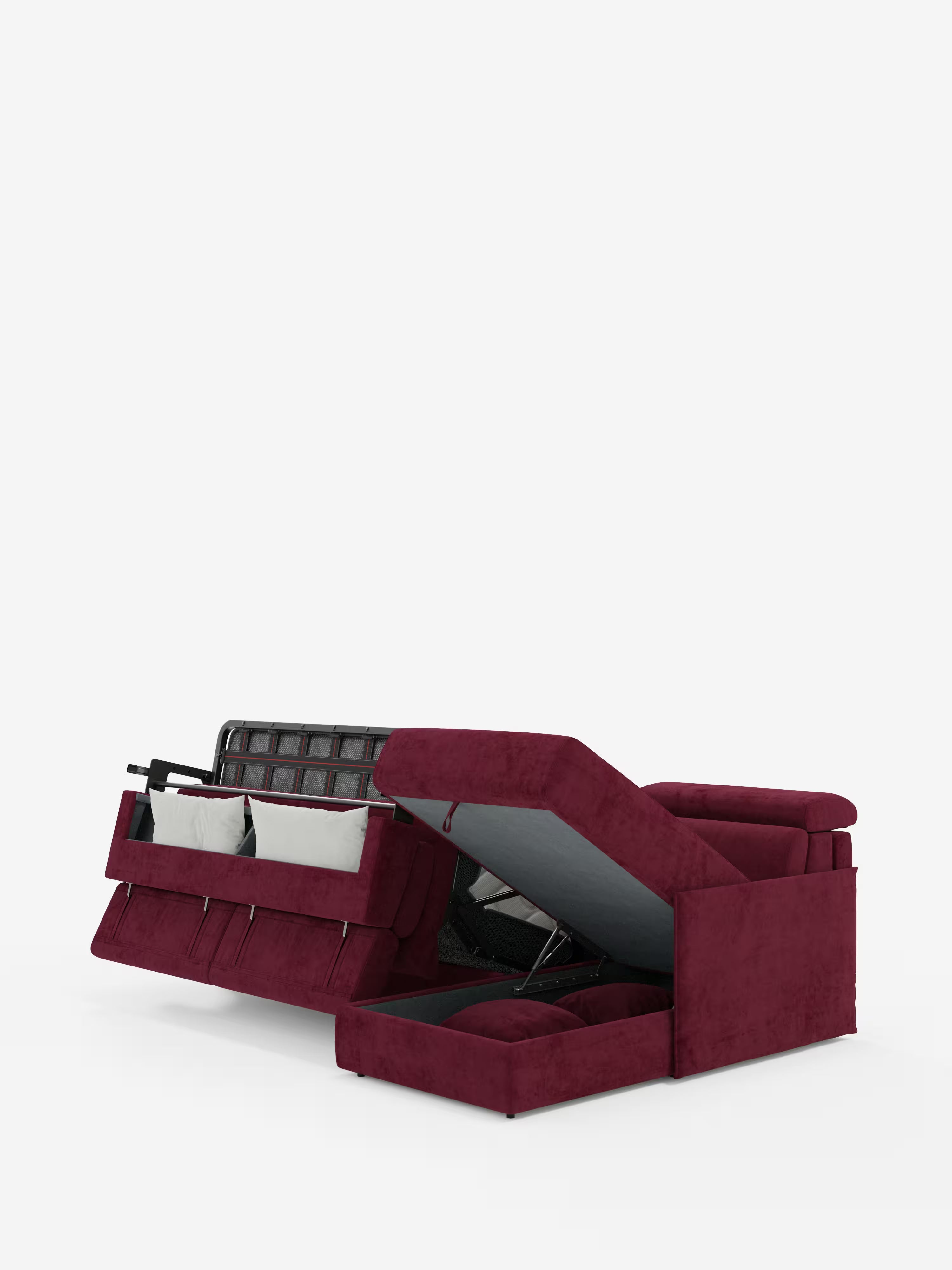 Miryam canapé convertible d'angle compact - têtières inclinables et méridienne coffre en tissu détachable T31