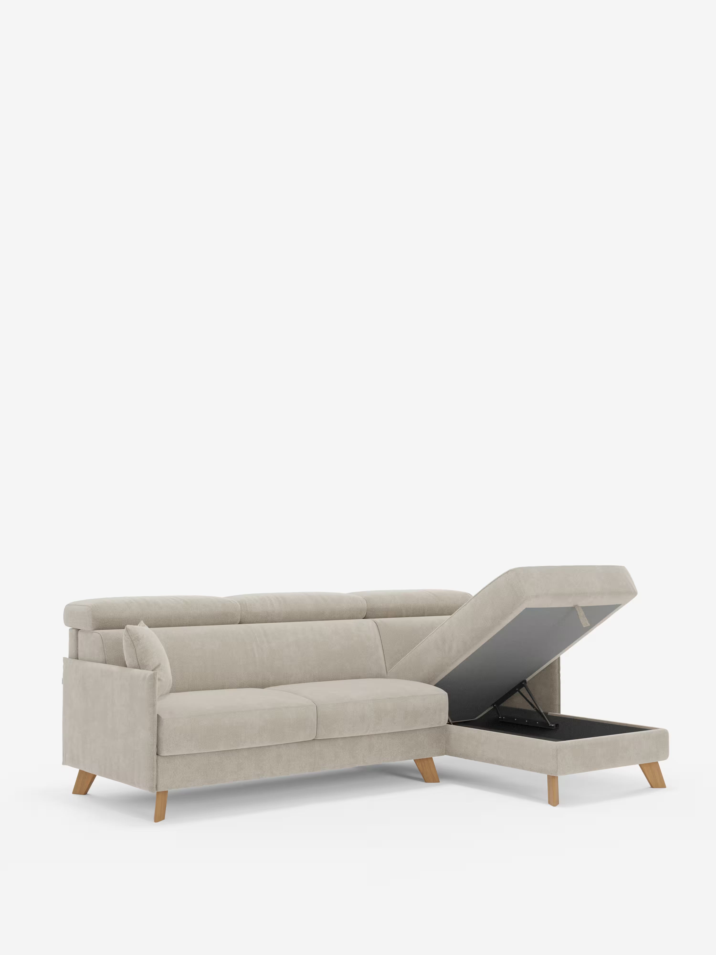 Sole Canapé d'angle convertible avec chaise longue avec coffre et têtières inclinables - tissu détachable T23